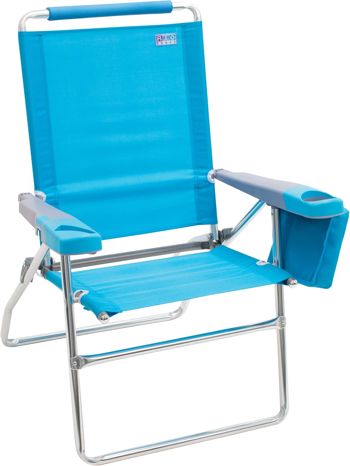 Rio Brands 17" Extended Height 4-Position Folding Beach, Camping, Lawn Chair, Blue/White/Green