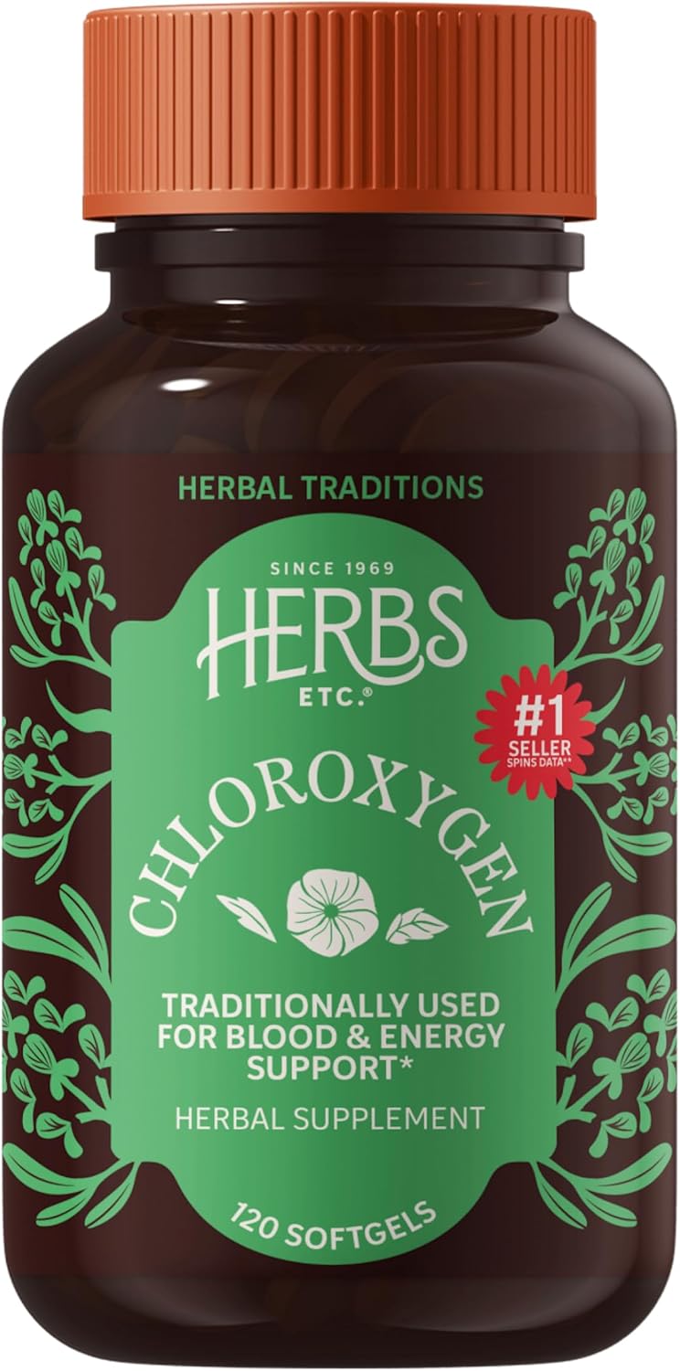 Herbs Etc. ChlorOxygen Chlorophyll Concentrate Softgels - High-Potency Chlorophyll for Detoxification Support - Deodorizing - Skin, Gut & Energy Support - 60 Count (60 Servings)