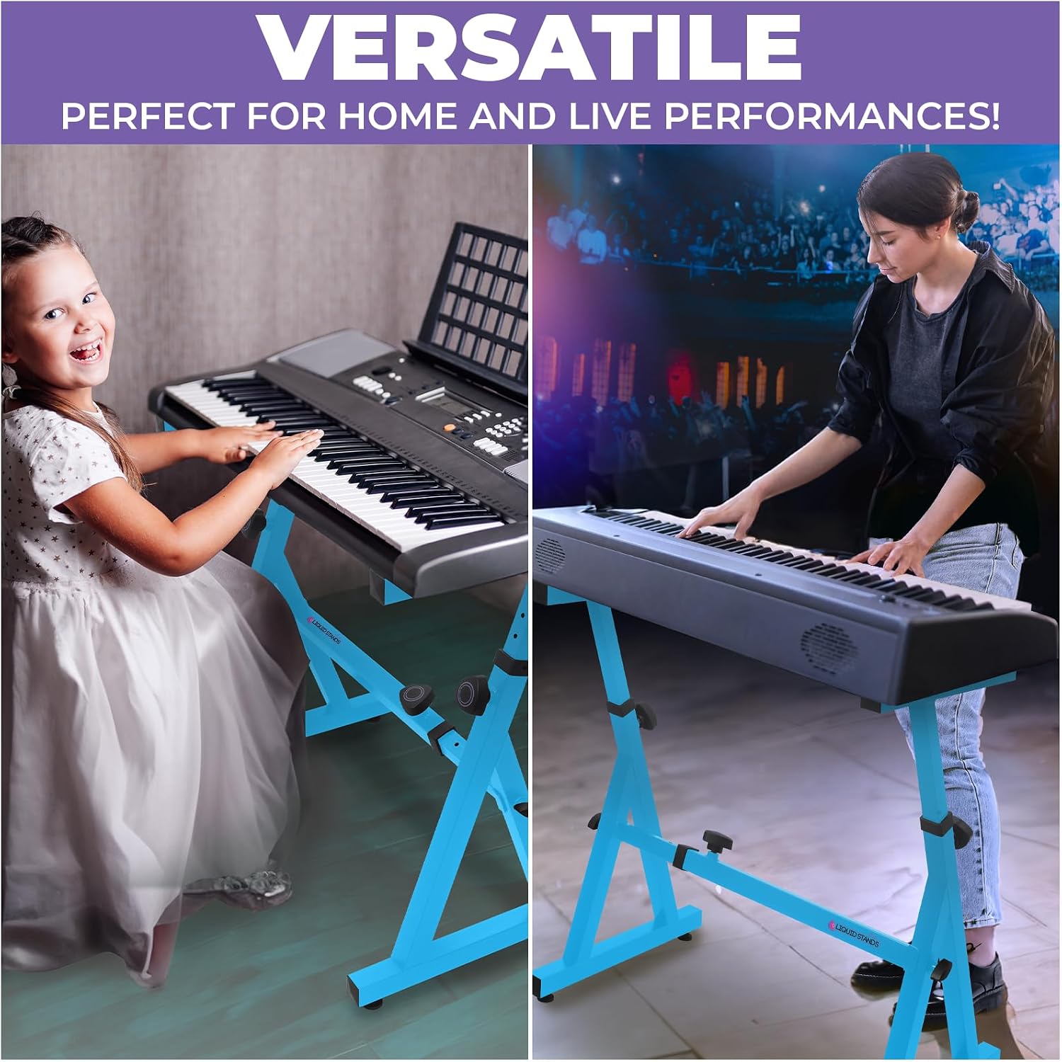 Liquid Stands Piano Keyboard Stand - Z Style Adjustable and Portable Heavy Duty Music Stand for Kids and Adults -Fits 54-88 Key Electric Pianos - Sturdy Musical Keyboard Stand (Black)