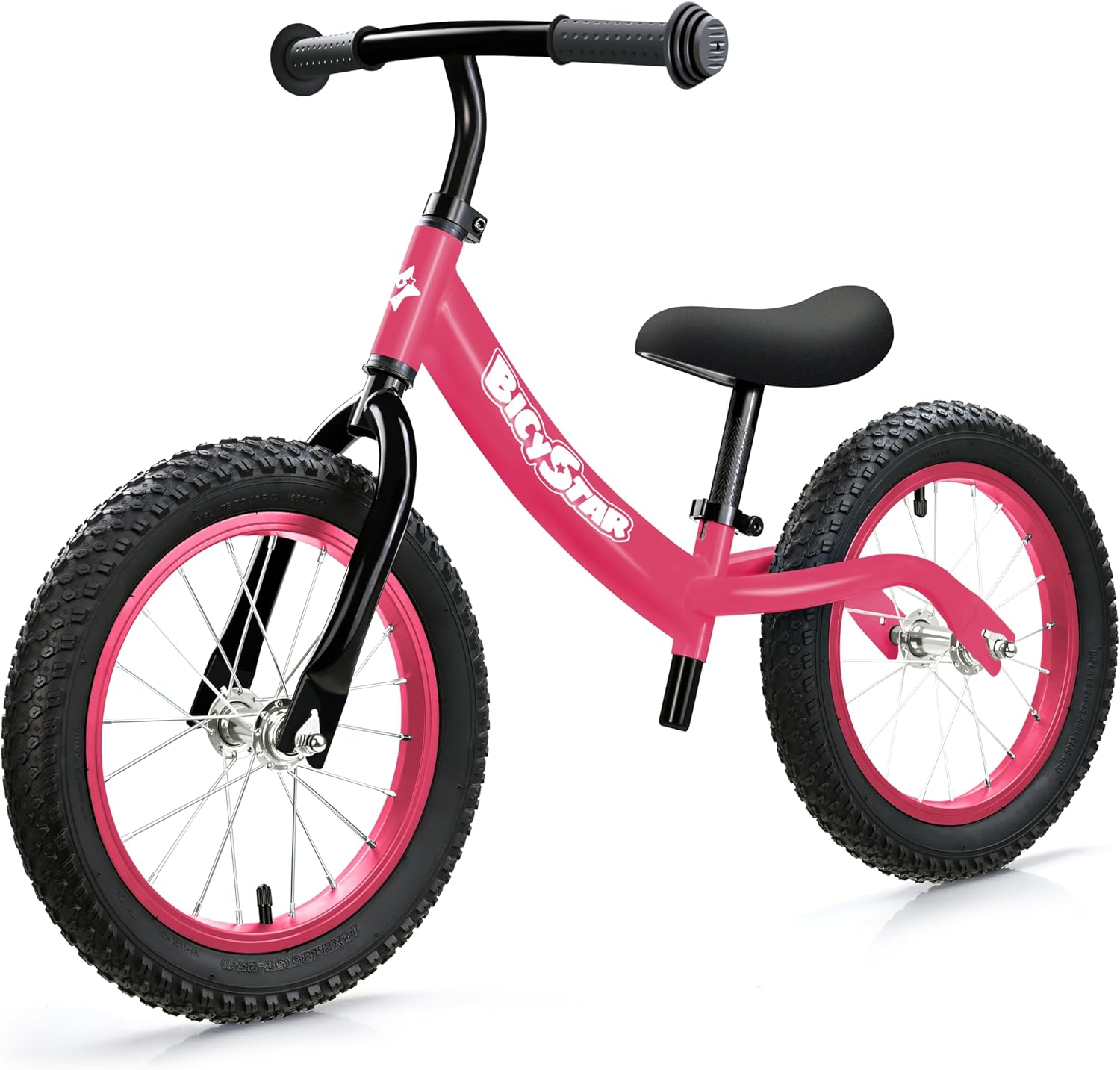bicystar 14 Inch Balance Bike for Kids 3-5 with Rubber Air Tires, White | lightweight frame, adjustable seat & handlebar, easy assembly, outdoor riding, footrest, no pedals