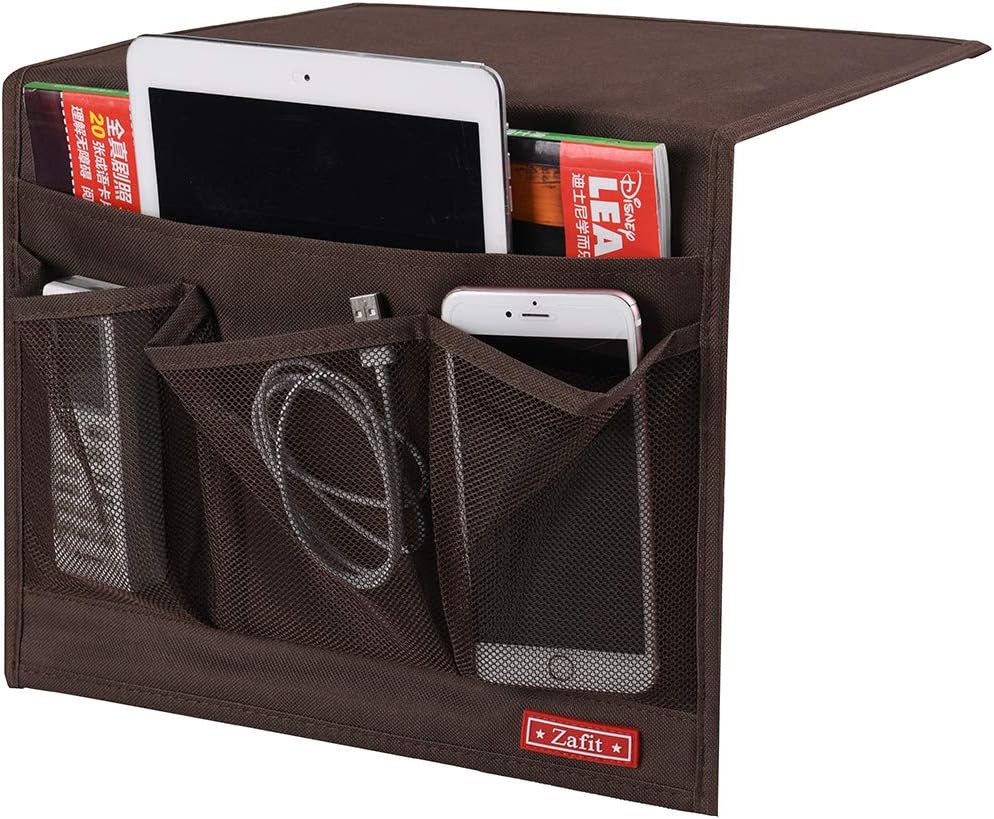 Zafit Bedside Storage Organizer, Table Cabinet Bedside Organizer Caddy for Remotes Phone Glasses (Classic 4 Pockets-Grey)
