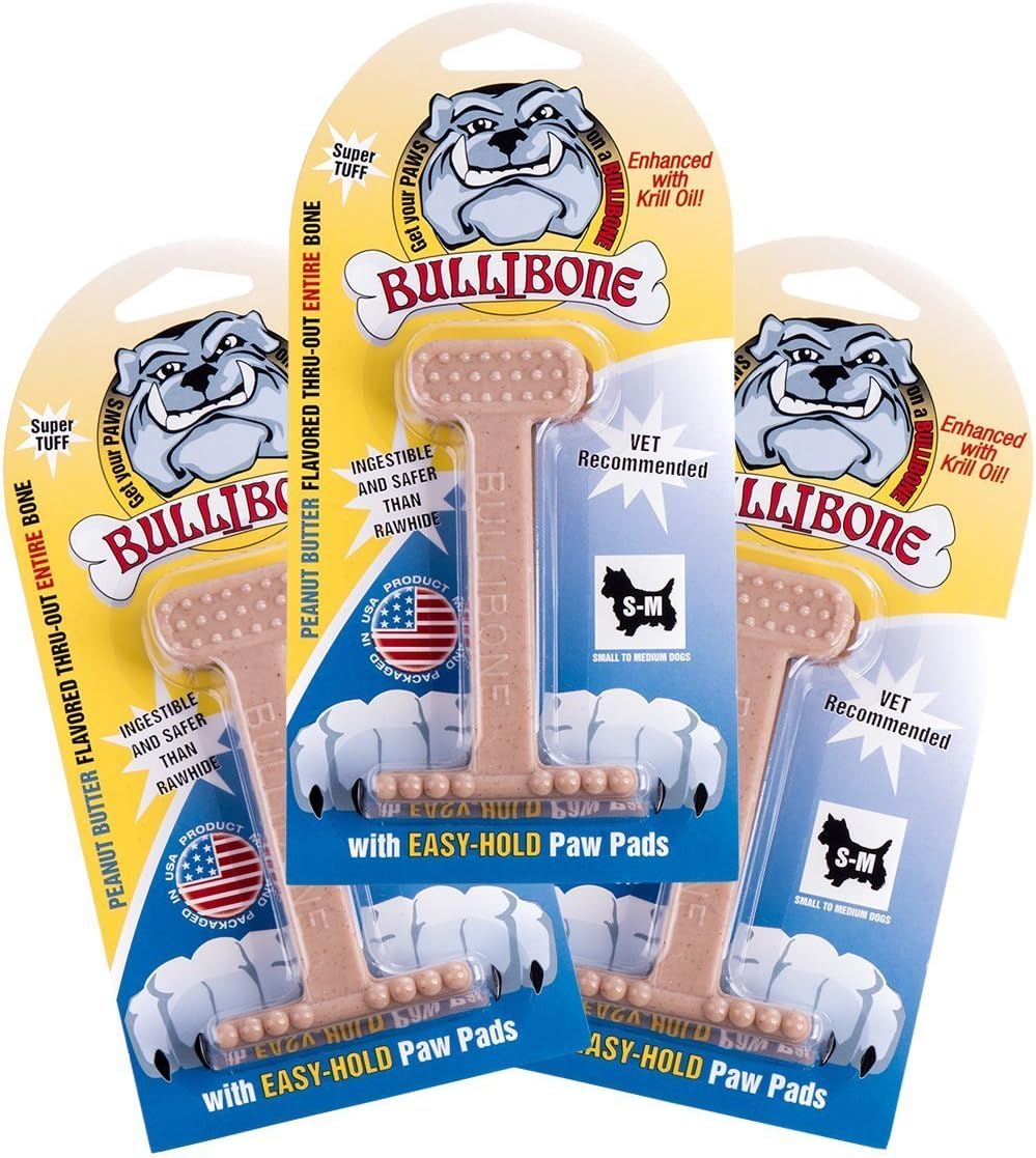 Bullibone Nylon Dog Chew Toy for Aggressive Chewers - Dental Hygiene Bone with Beef Flavor, Durable Tough Chew Toys for Small Dogs, Indestructible Dog Bone - 3 Pack