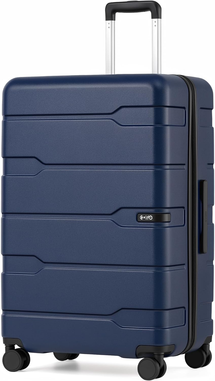 Coolife Medium Checked Luggage Hardside Suitcase with Spinner Wheels, 24in | Lightweight ABS+PC, Rolling Travel Suitcase with TSA Lock, Spinner Wheels, Durable Zipper, Charcoal