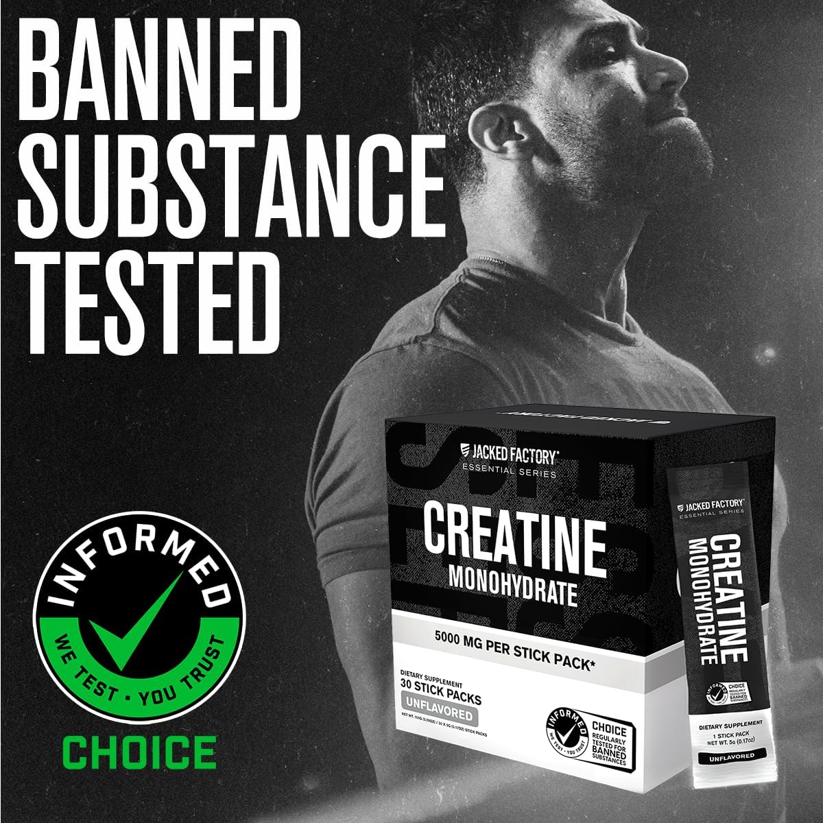 Jacked Factory Creatine Monohydrate Powder 425g - 5g Daily Micronized Creatine Monohydrate for Men and Women, Vegan-Friendly