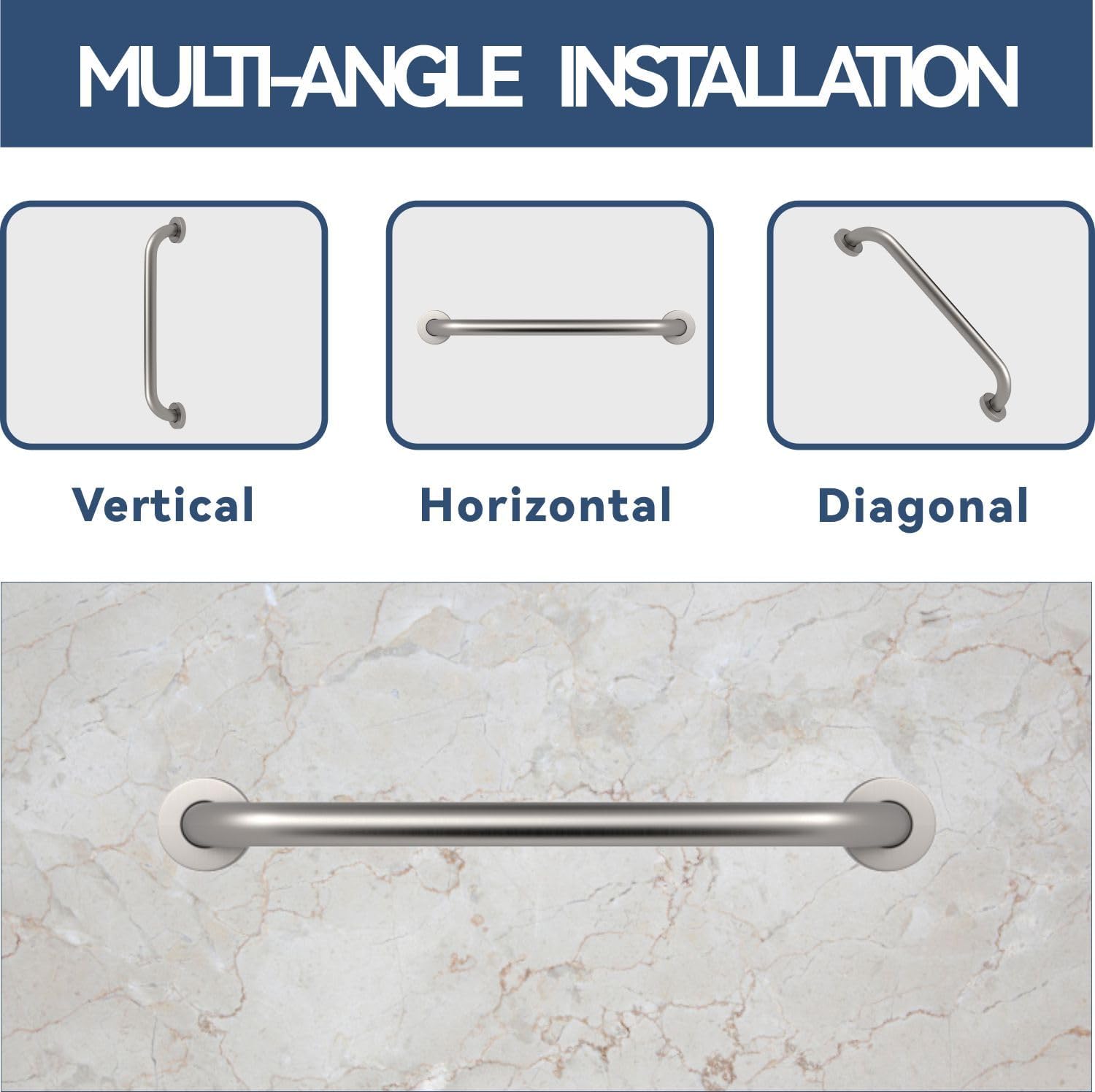 ELLO&ALLO Brushed Nickel Bathroom Shower Grab Bar, Home Care Bath Handrail (12 Inch)