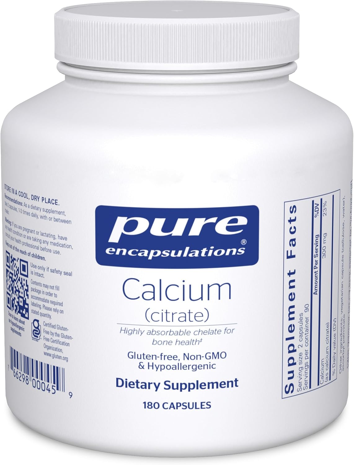 Pure Encapsulations Calcium (Citrate) - Supplement for Bone, Teeth, Colon, and Cardiovascular Health Support* - with Premium Calcium Citrate - 180 Capsules | Supplement for Bone, Teeth, Colon, and Cardiovascular Health Support*, with Premium Calcium Citr…