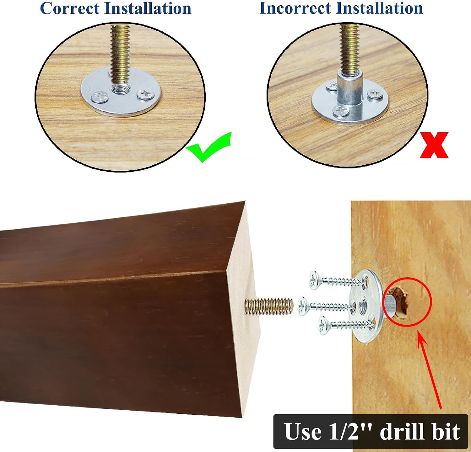 Sofa Legs Square Bed Feet 2 inch Wood Replacement Leg for Furniture Set of 4, Dark Brown