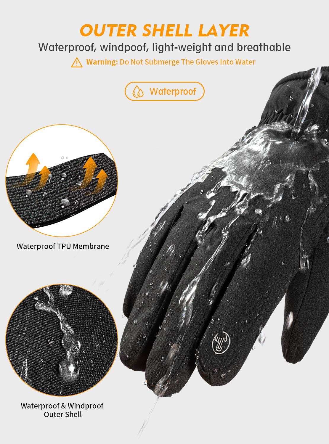 TRENDOUX Winter Gloves for Men Warm: 3M Thinsulate -20℉ Windproof Waterproof Ski Women Glove with Touchscreen Thermal Lining Anti-Slip for Work