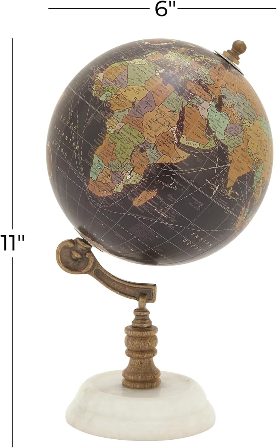 Deco 79 Marble Globe with Marble Base, 7" x 7" x 11", Teal | Educational/Geographic Earth World Map Decorative World Globe With Marble Base World Globe