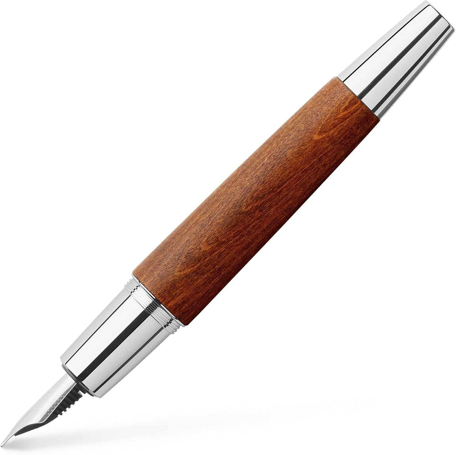 Faber-Castell e-motion Fountain Pen, Wood and Chrome Brown - Fine