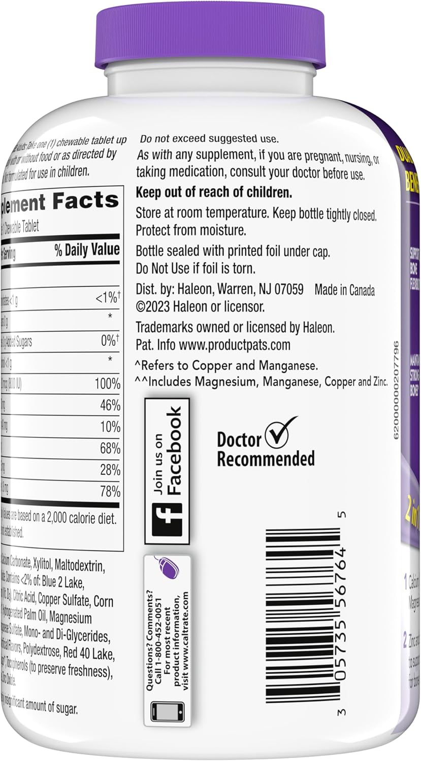 Caltrate Chewables 600 Plus D3 Vitamin D and Calcium Supplement, 155 count | Sugar Free, Highest Level of Vitamin D3, Maximizes Calcium Absorption to Support Strong Bones and Daily Function