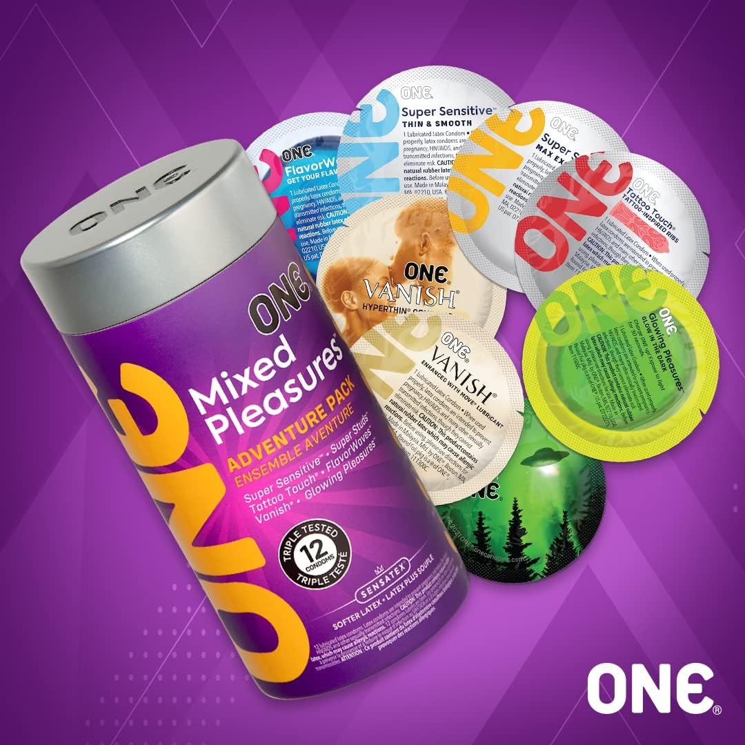 ONE 1 Mixed Pleasures Assorted Condoms, Pack of 12
