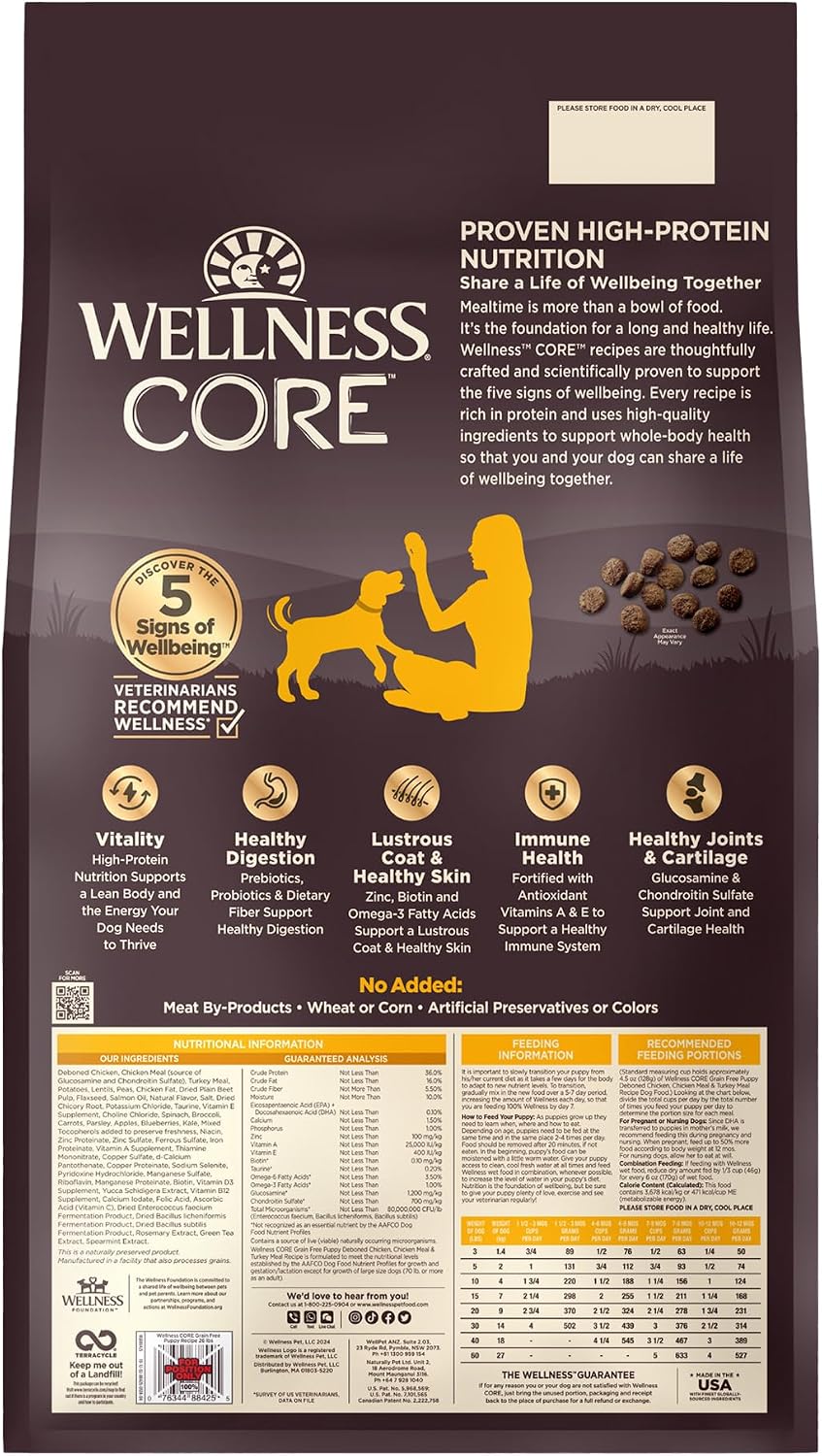 Wellness CORE Puppy Dry Dog Food, Grain Free Kibble, Natural, High Protein, Chicken and Turkey Recipe, 4 lb Bag