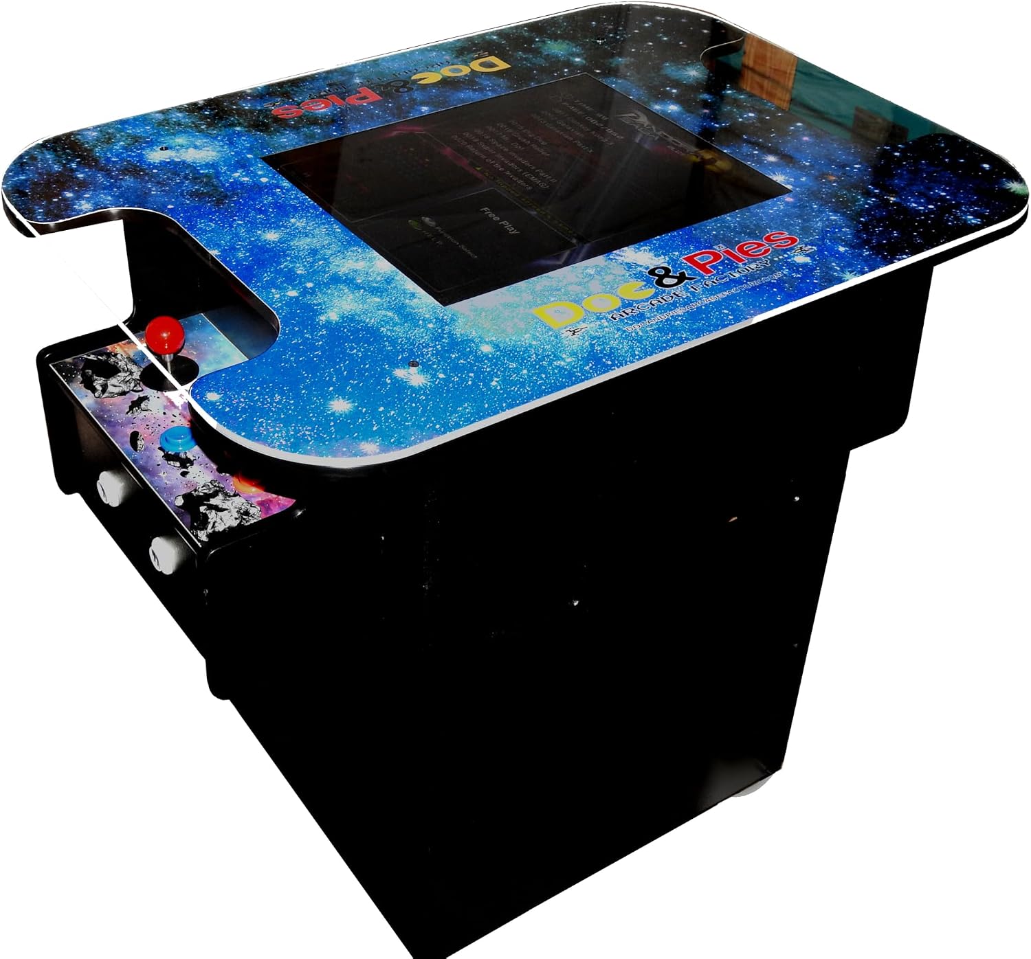 Doc and Pies Arcade Factory 516-Game Full Size Cocktail Arcade Machine – 2 Player Retro Arcade Table with LCD Screen, Joysticks & Buttons – Classic Arcade Cabinet for Home or Game Room