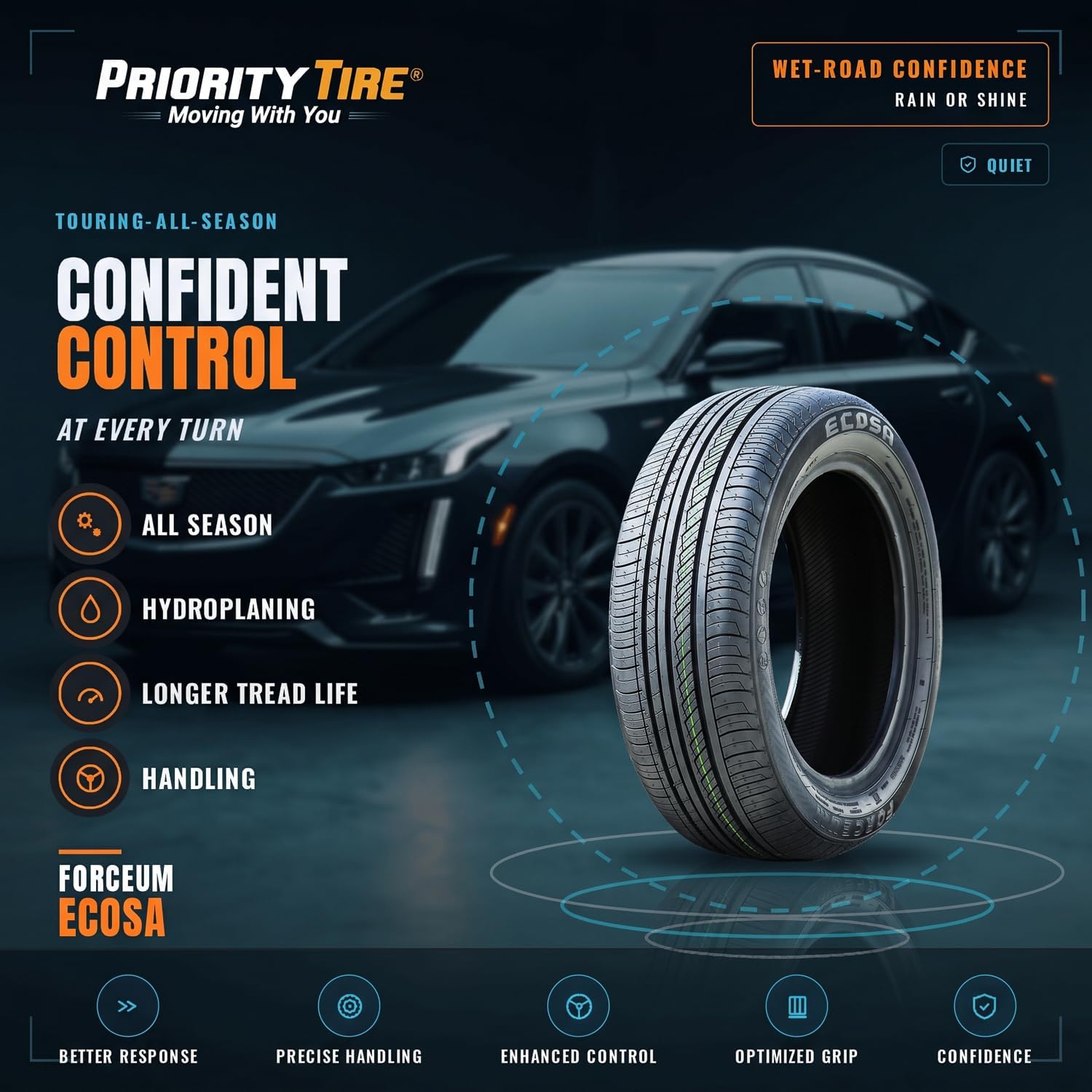 Forceum Ecosa All-Season Passenger Car Touring Radial Tire-175/70R14 175/70/14 175/70-14 84T Load Range SL 4-Ply BSW Black Side Wall UTQG 400AA