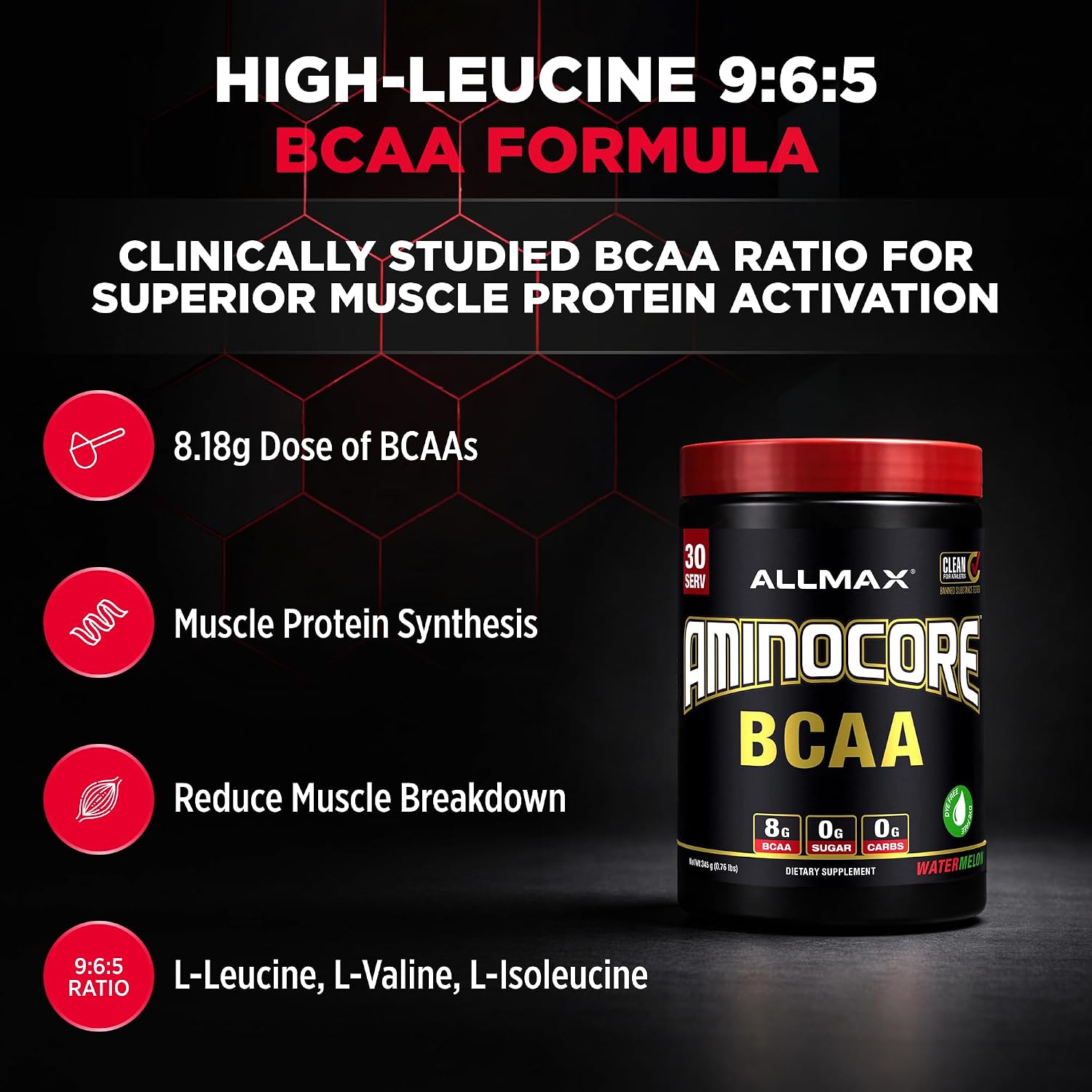 ALLMAX AMINOCORE BCAA Powder, Watermelon, 90 Servings, 1035 g