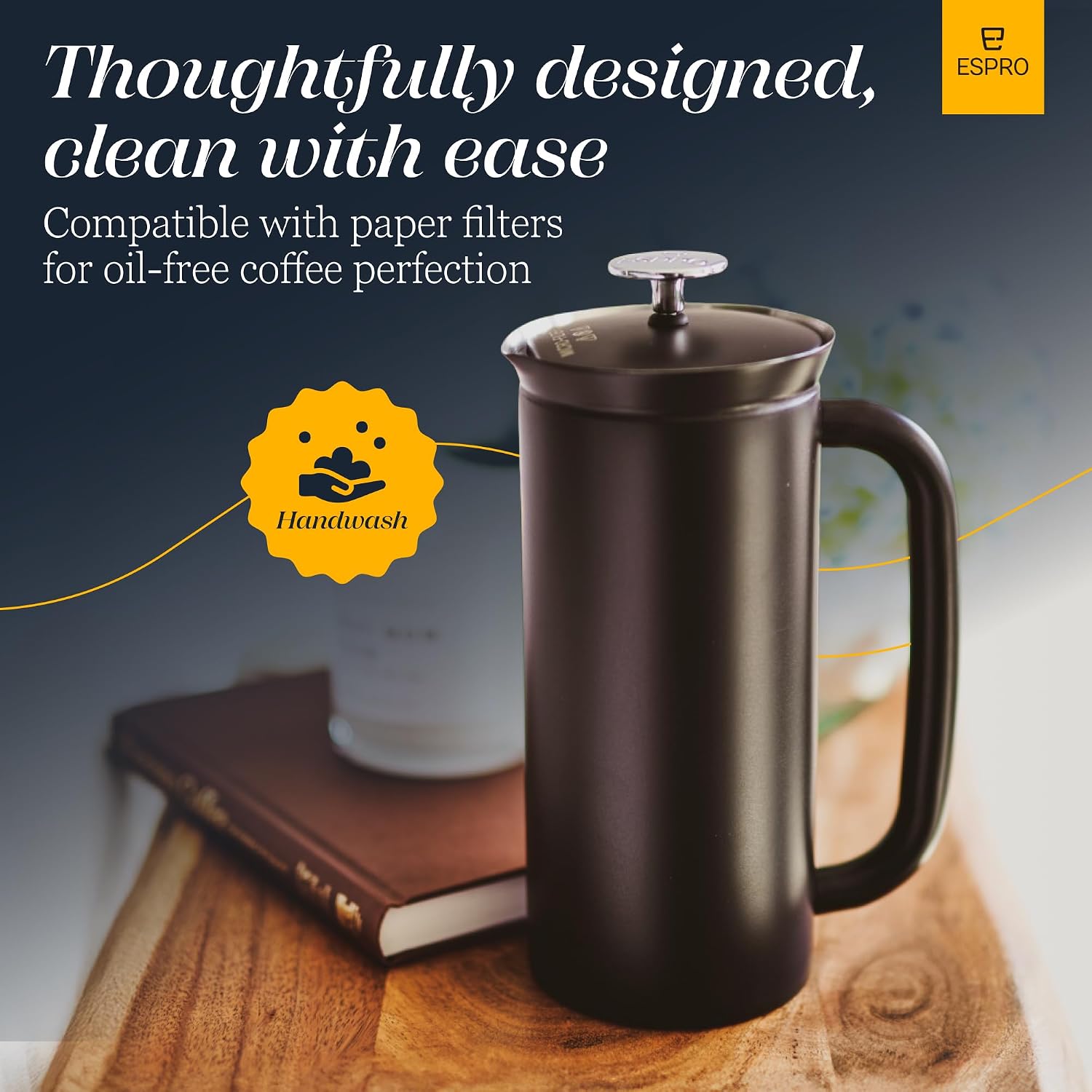 ESPRO P7 French Press, 18oz, Brushed, Stainless Steel Coffee Maker | Double Filter Coffee Press, Grit-Free Coffee, Heat Resistant Insulated tea Press, Easy Hot and Cold Coffee Brewer, Tea Brewer
