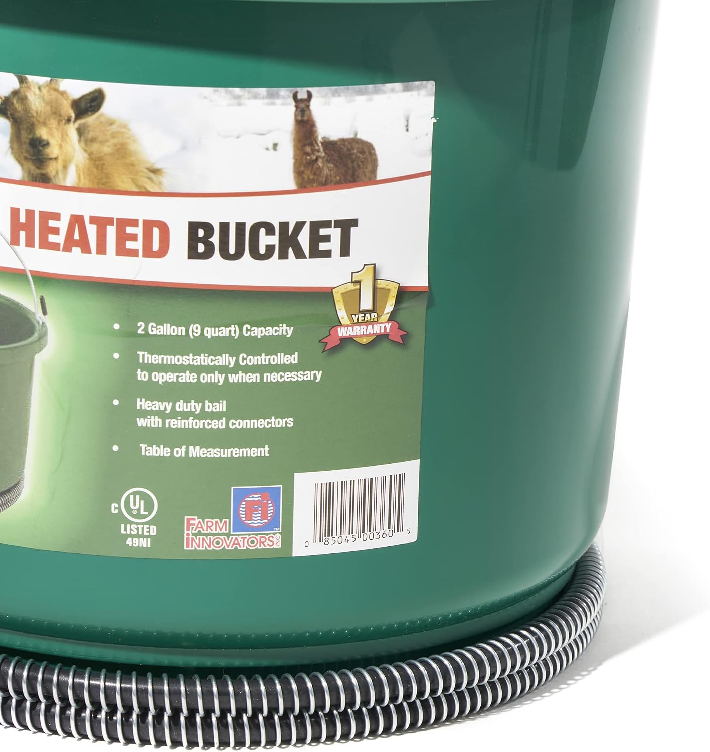 Farm Innovators Heated Water Bucket, 200W Heating Power - 16 Gallon Plastic Bucket with Replaceable Heating Element for Livestock Watering & Feeding | Thermostatically controlled to operate only when necessary, large 16-gallon capacity, anti-chew cord