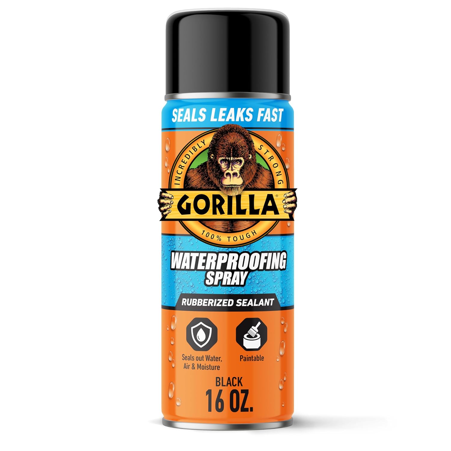 Gorilla Waterproofing Spray, Black, 16 oz, Flexible Rubberized Sealant
