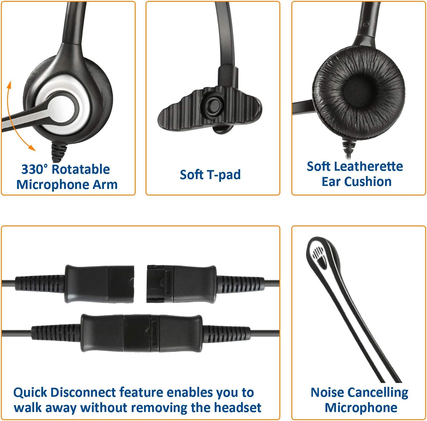 Wantek 2.5mm Telephone Headset with Mic Noise Cancelling, Office Phone Headset Compatible with AT&T ML17929 Panasonic Vtech RCA Uniden Cisco SPA Grandstream Polycom Cordless Dect Phones(A600F)