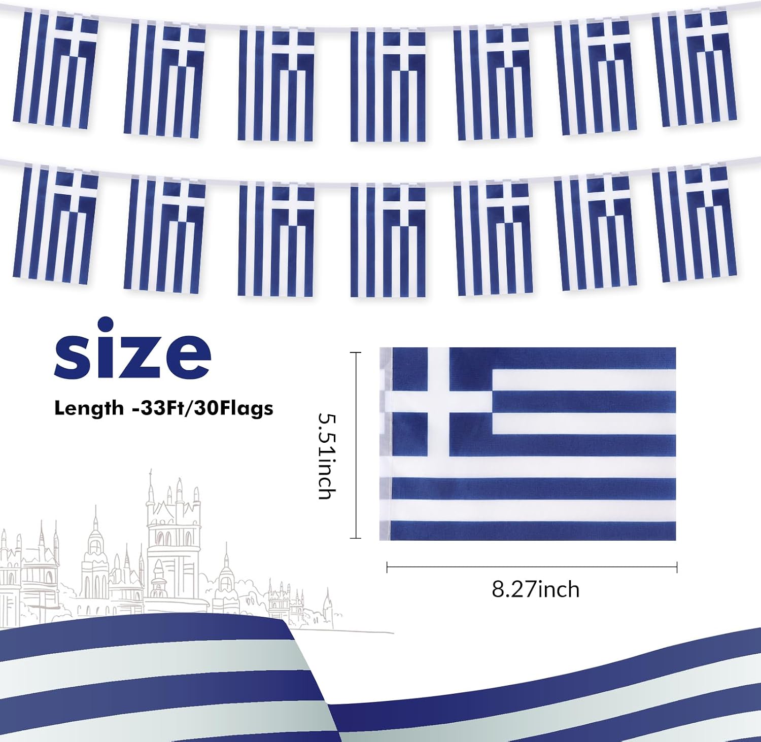 Nicaragua Flag Banner, Small Mini Nicaraguan Flags Patriotic Decoration for Party, Classroom, Sports Events, 33 Feet 30 Flags
