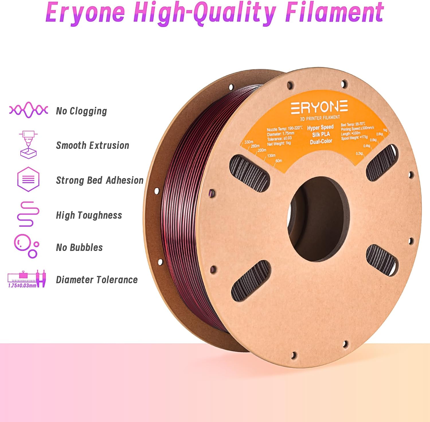 ERYONE Silk Filament PLA+ 1.75mm Upgraded Shiny 3D Printer Filament, Gloss Finish, Fit Most FDM Printer Stable Printing,1kg (2.2LBS)/Spool, Silver