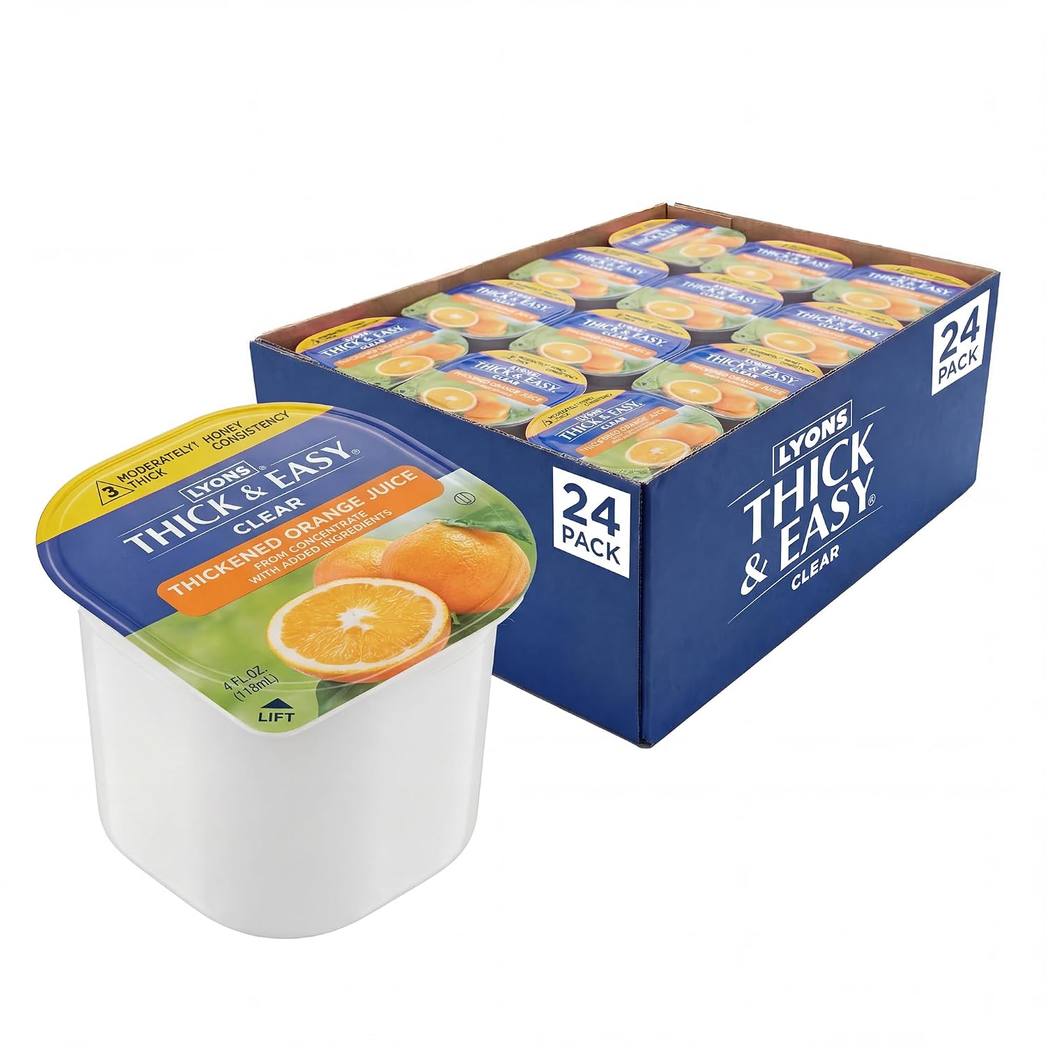 Thick & Easy Thickened Orange Juice, IDDSI Level 3 Ready-to-Drink Thickened Beverage for Swallowing Support, Moderately Thick Honey Consistency, 4 fl oz Cups - 24 Pack | IDDSI Level 3, Ready-to-Drink, Beverage for Swallowing Support, Moderately Thick Hon…