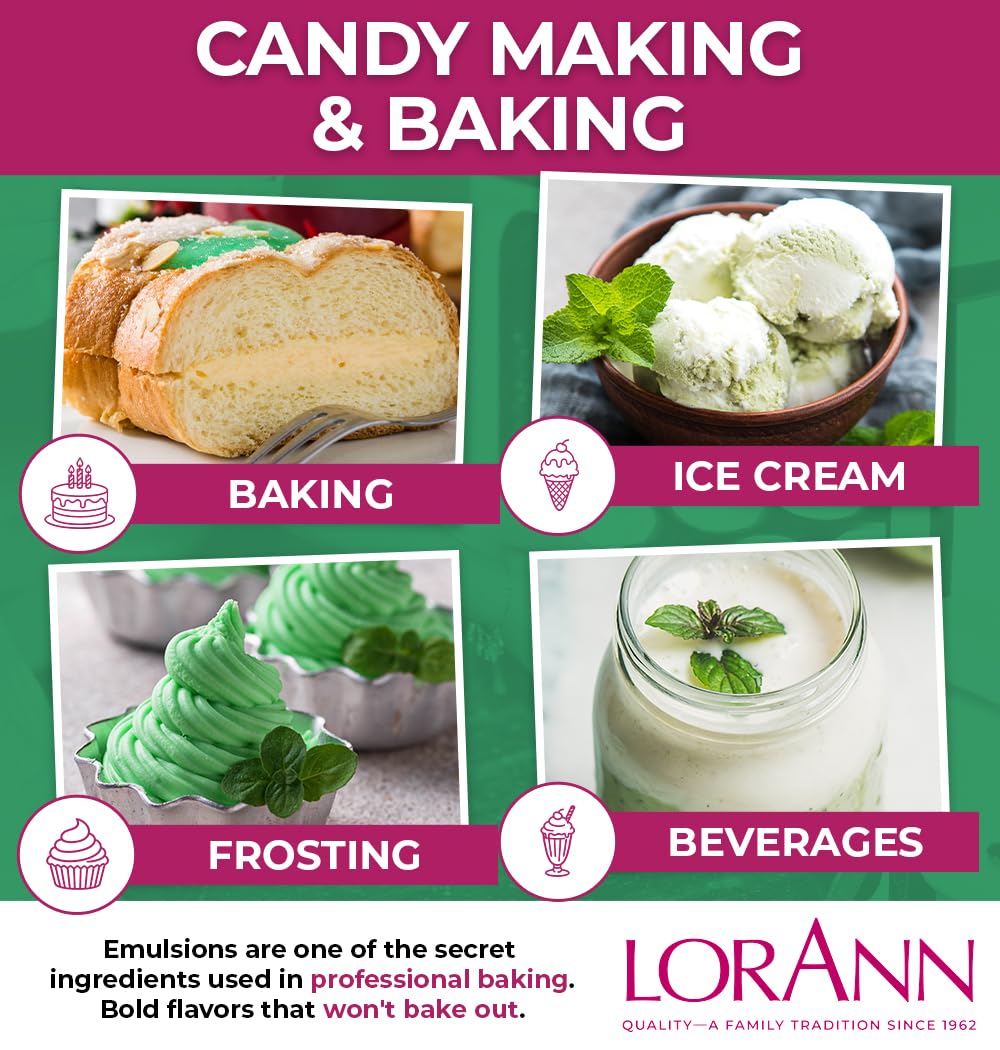 LorAnn Oils Peppermint Bakery Emulsion: True Essence, Ideal for Boosting Fruit Tones in Cakes, Cookies & Desserts, Gluten-Free, Keto-Friendly, Extract Substitute Essential for Your Kitchen, 16 Oz