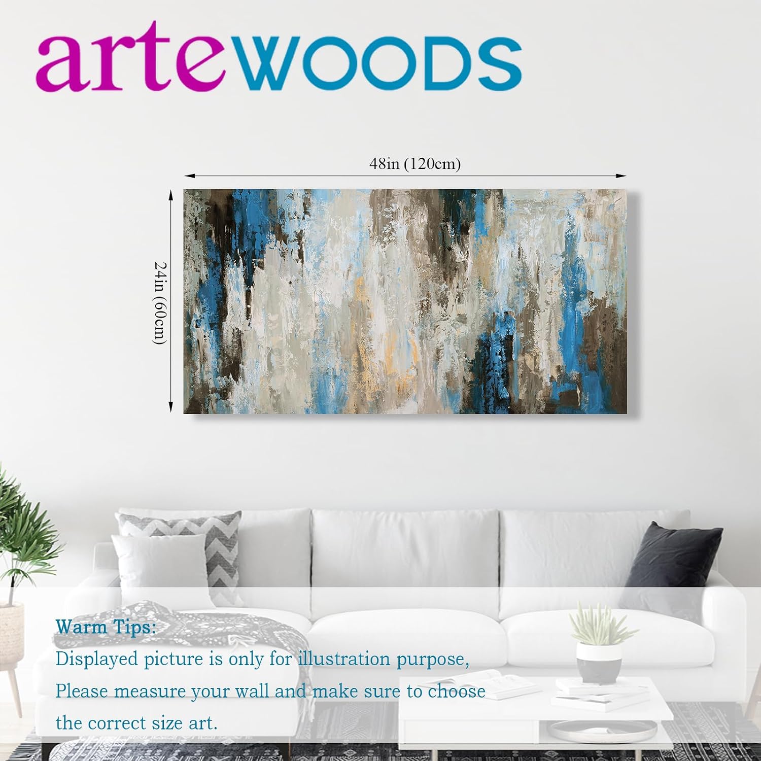 arteWOODS Ocean Wave Canvas Wall Art Beach Sunset Pictures Coastal Nature Artwork Blue Sea Painting Prints for Living Room Bedroom Home Office Decoration 20" x 40"
