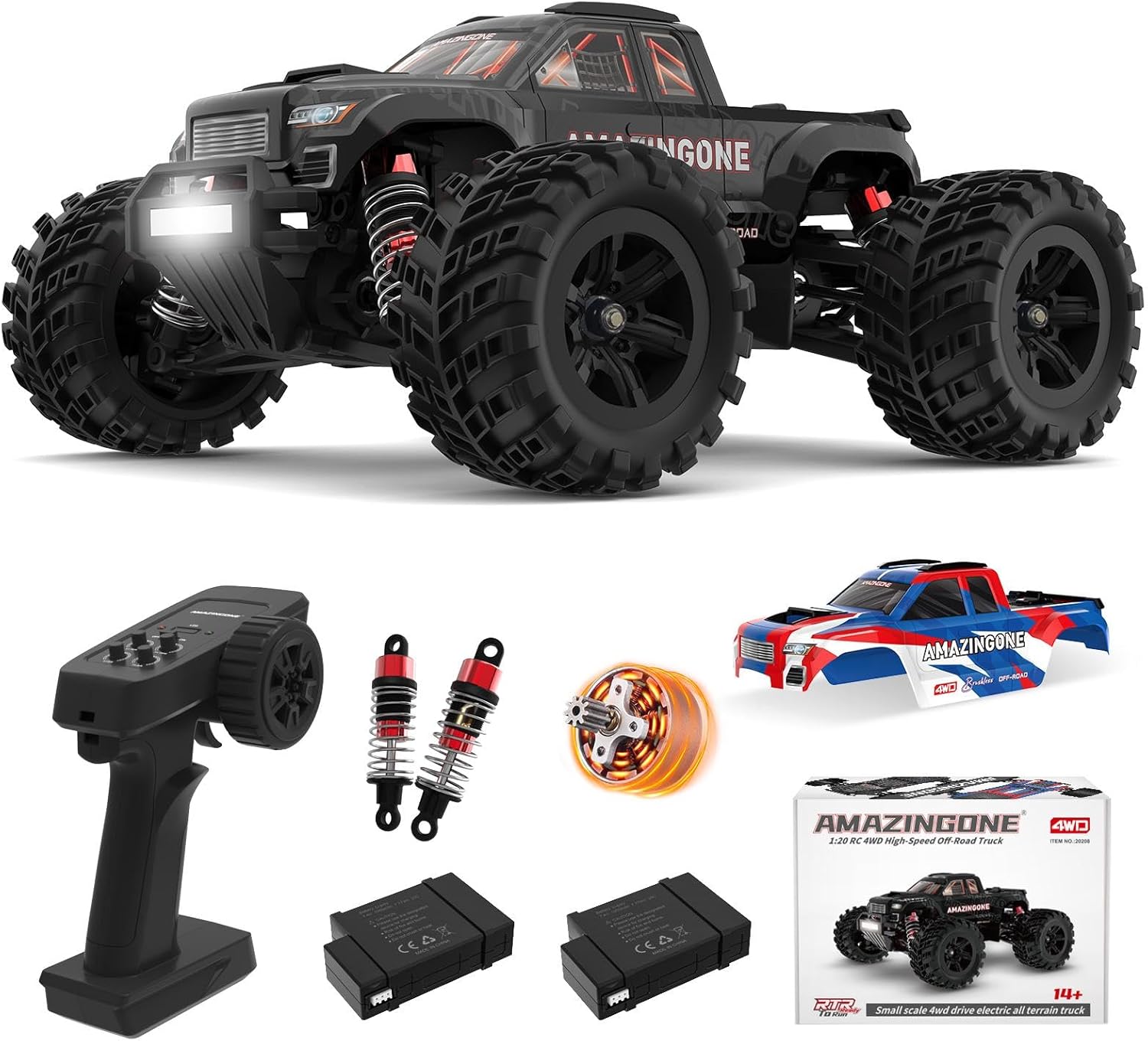 20208 1/20 Scale Brushless Fast RC Cars for Adults, Max 45KMH High Speed Moster RC Buggy, Hobby RC Trucks 4X4 Offroad
