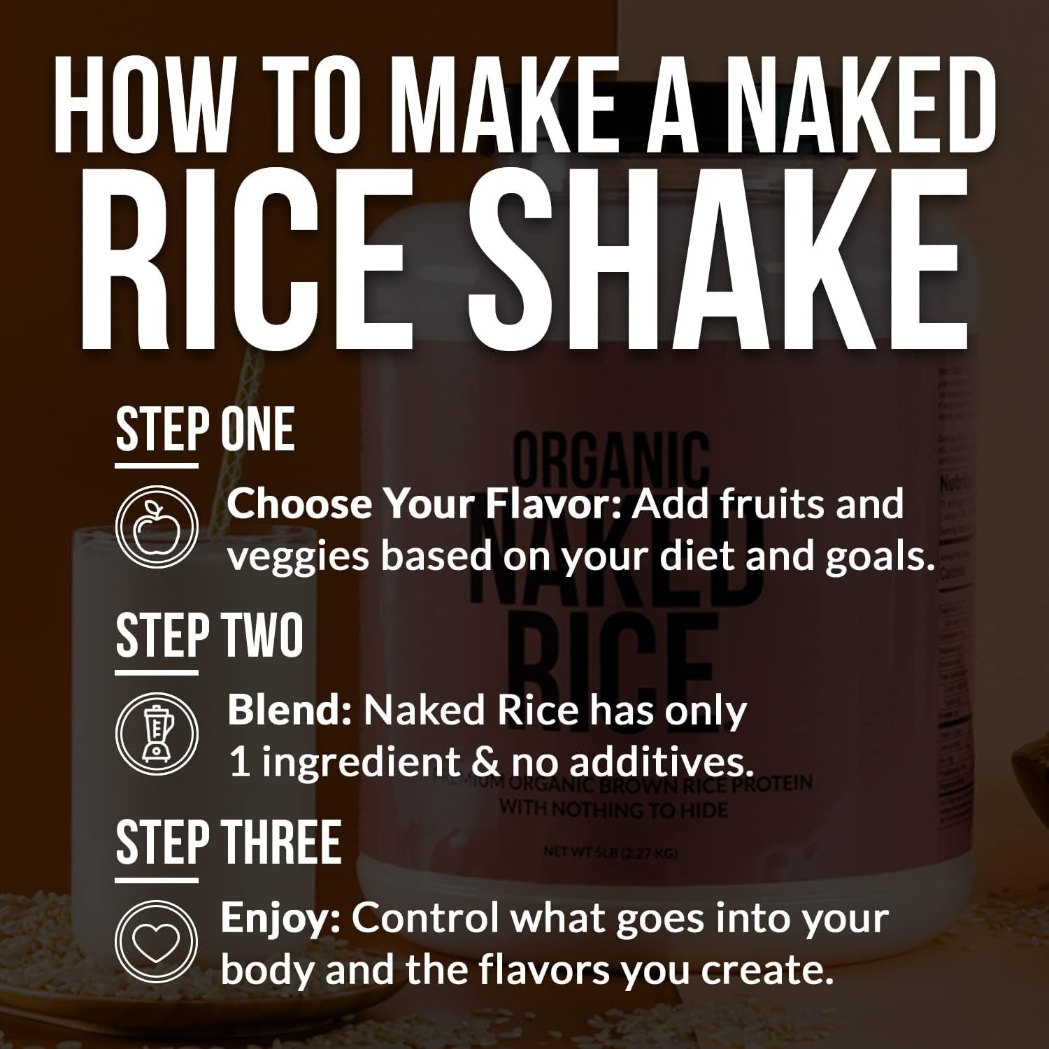 NAKED nutrition Rice - Organic Brown Rice Protein Powder - Vegan Protein Powder - 5Lb Bulk, Gmo Free, Gluten Free & Soy Free. Plant-Based Protein, No Artificial Ingredients - 76 Servings