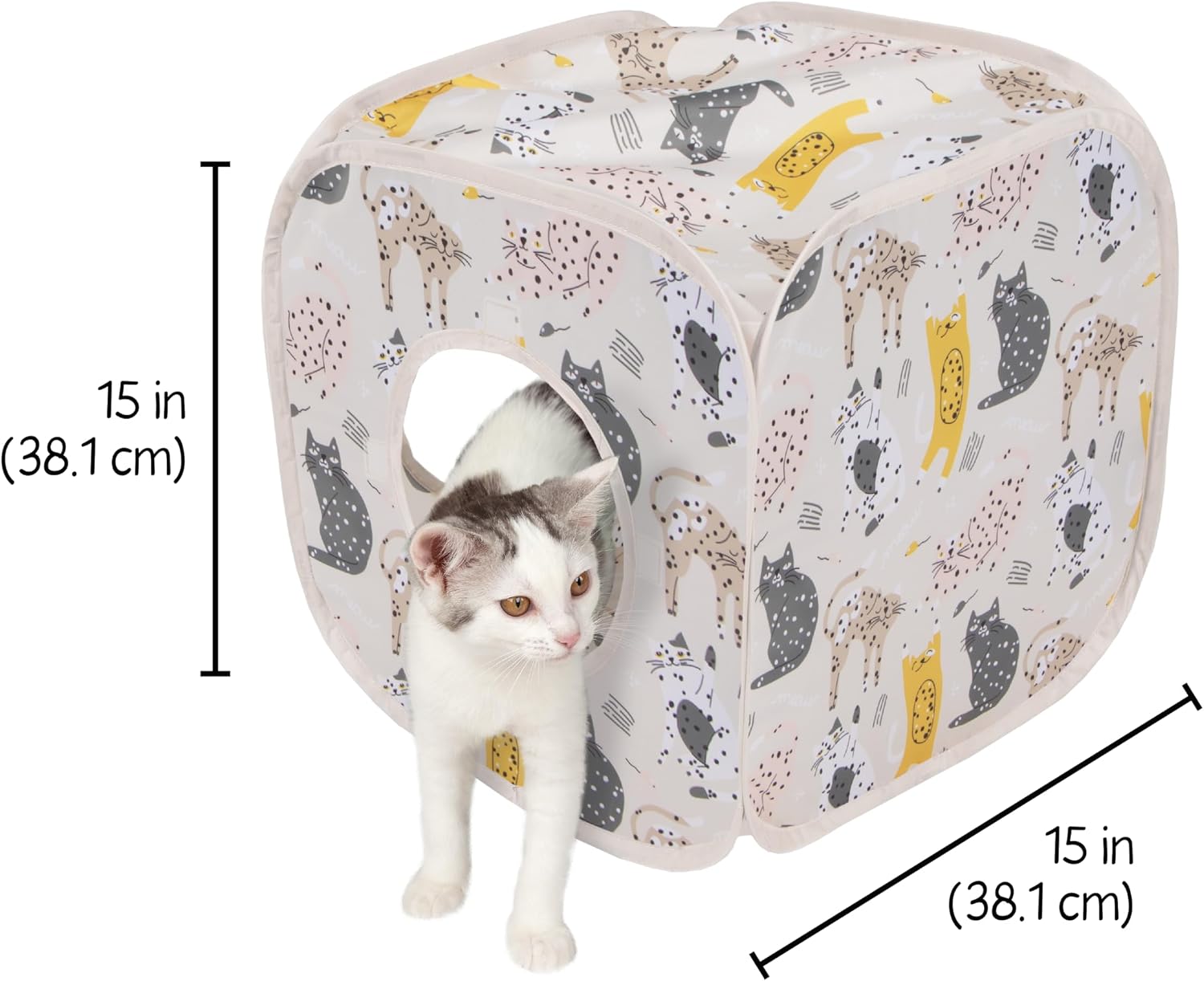 Kitty City Safari Jungle Pop-Up Cat Cube, Collapsible Indoor Cat Hideout & Play Cube with Peekaboo Openings, Easy Storage, 15” x 15” x 15”