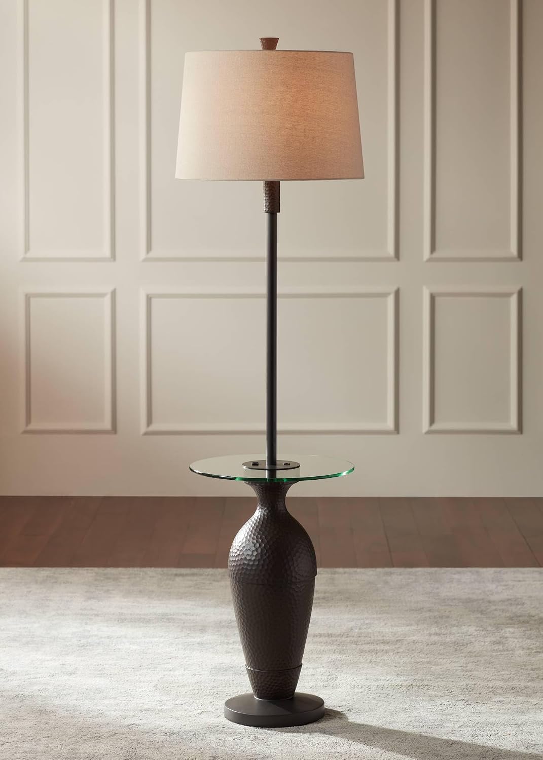 Regency Hill Fallon 66" Tall Bronze USB and Outlet Tray Table Floor Lamp