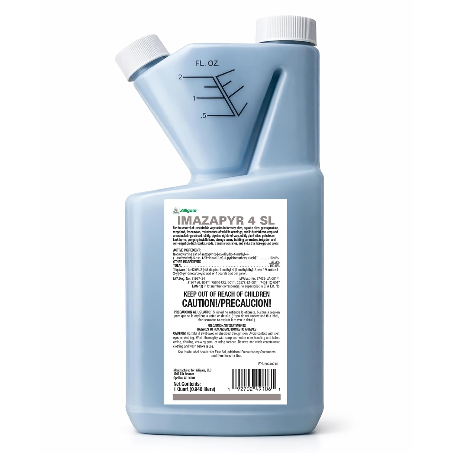 Alligare Imazapyr Herbicide 4 SL for Broad Spectrum Control of 185 Annual, Biennial, and Perennial Weeds & Brush - 2.5 Gallon Liquid Weed Killer, Ideal for Rangeland, Bare-Ground, and Site Preparation