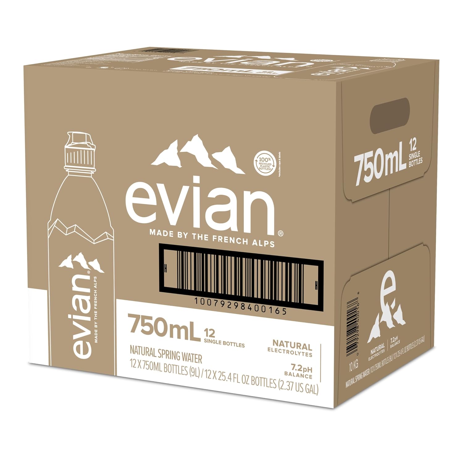 evian Natural Spring Water, 750 ml (25.36 fluid ounce) Water Bottle with Sports Cap, 12 Pack