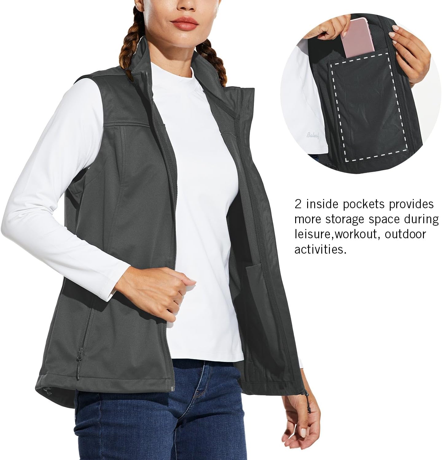 baleaf Women's Lightweight Running Vest Sleeveless Softshell Jacket