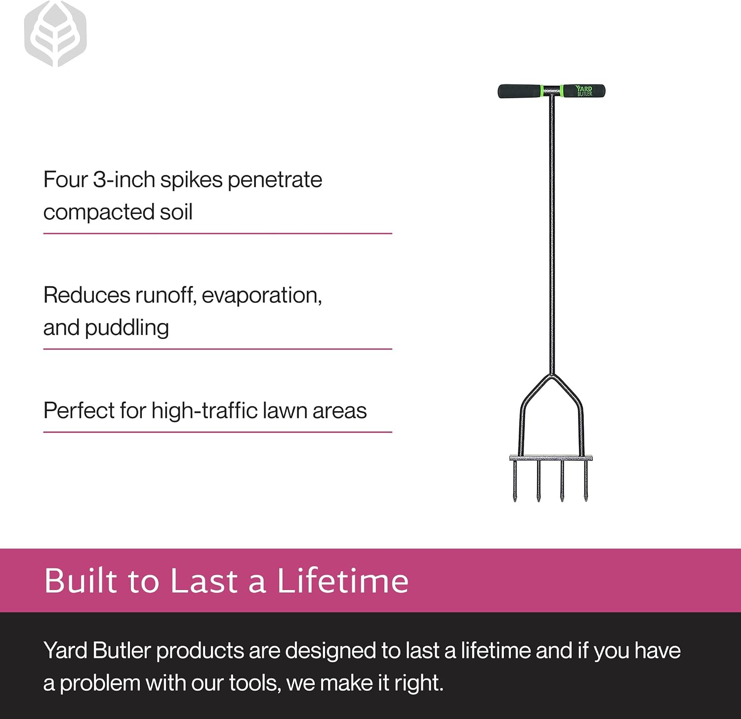Yard Butler Manual Lawn Coring Aerator, ID-6C - Lawn Care Tool for Aerating - Long-Handled - Power-Coated Steel Construction - Comfortable Cushioned Handles Garden Tool - Easy to Use | Long-Handled Aerator, Powder-Coated Steel Construction, Cushioned Han…