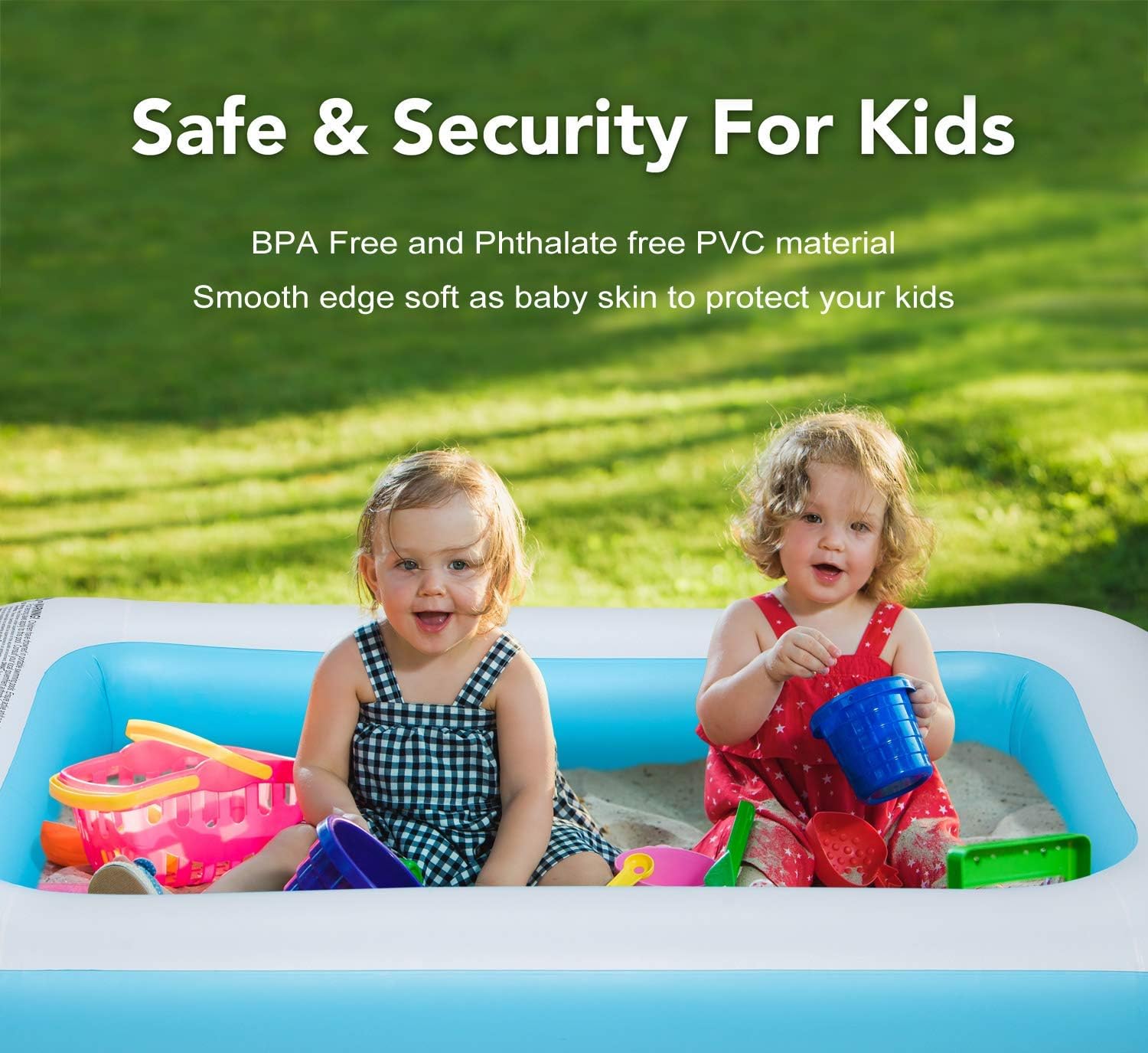 Inflatable Kiddie Pool, 50x33x17 Inch Rectangular