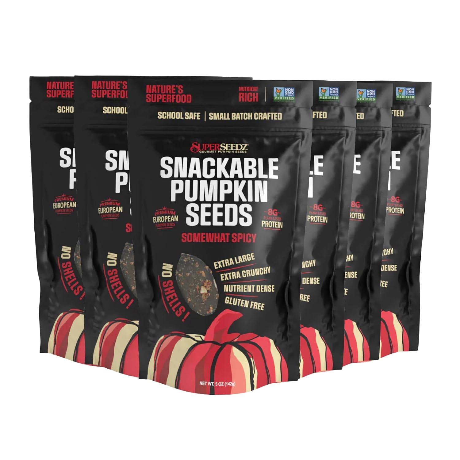 SuperSeedz Dry Roasted Pumpkin Seeds with Sea Salt w/8g Protein (5oz Bag) | Nn-GMO, Gluten-Free, Keto Snacks – Nut-Free & School Friendly Organic Pumpkin Seeds – Large European No Shell Pepitas