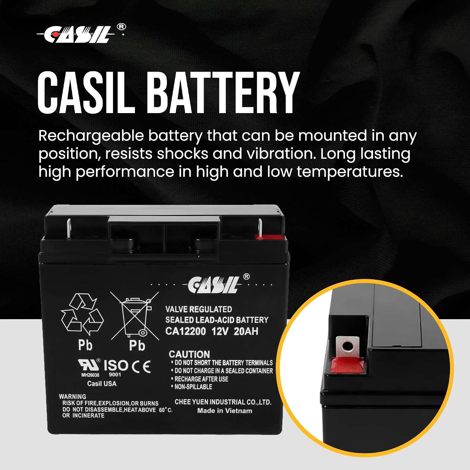 Casil 12v 20ah Battery AGM SLA Lead Acid Battery Compatible with UB12200, FM12200, 6FM20, Sealake FM12200 Batteries
