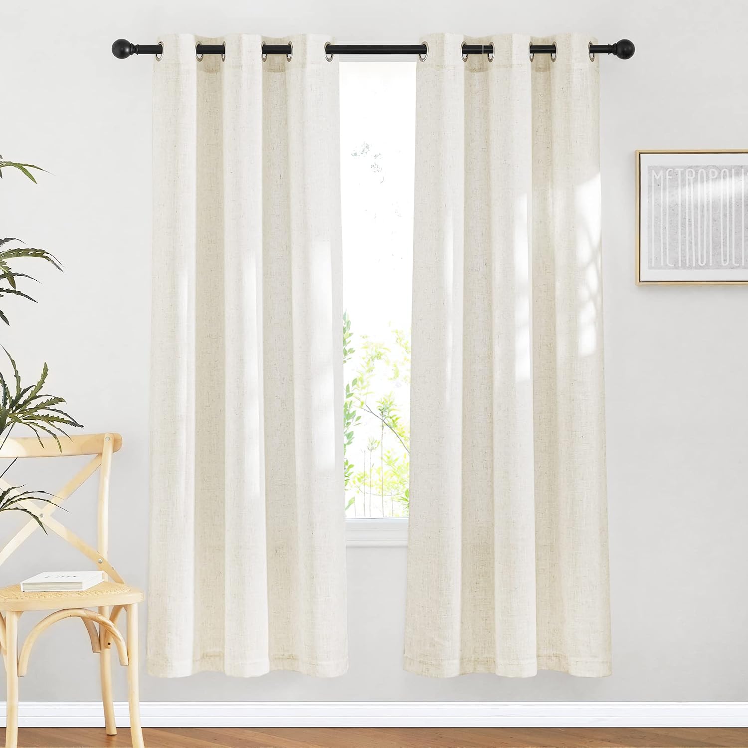 NICETOWN Linen Curtains Semi Sheer Bedroom Window Curtains