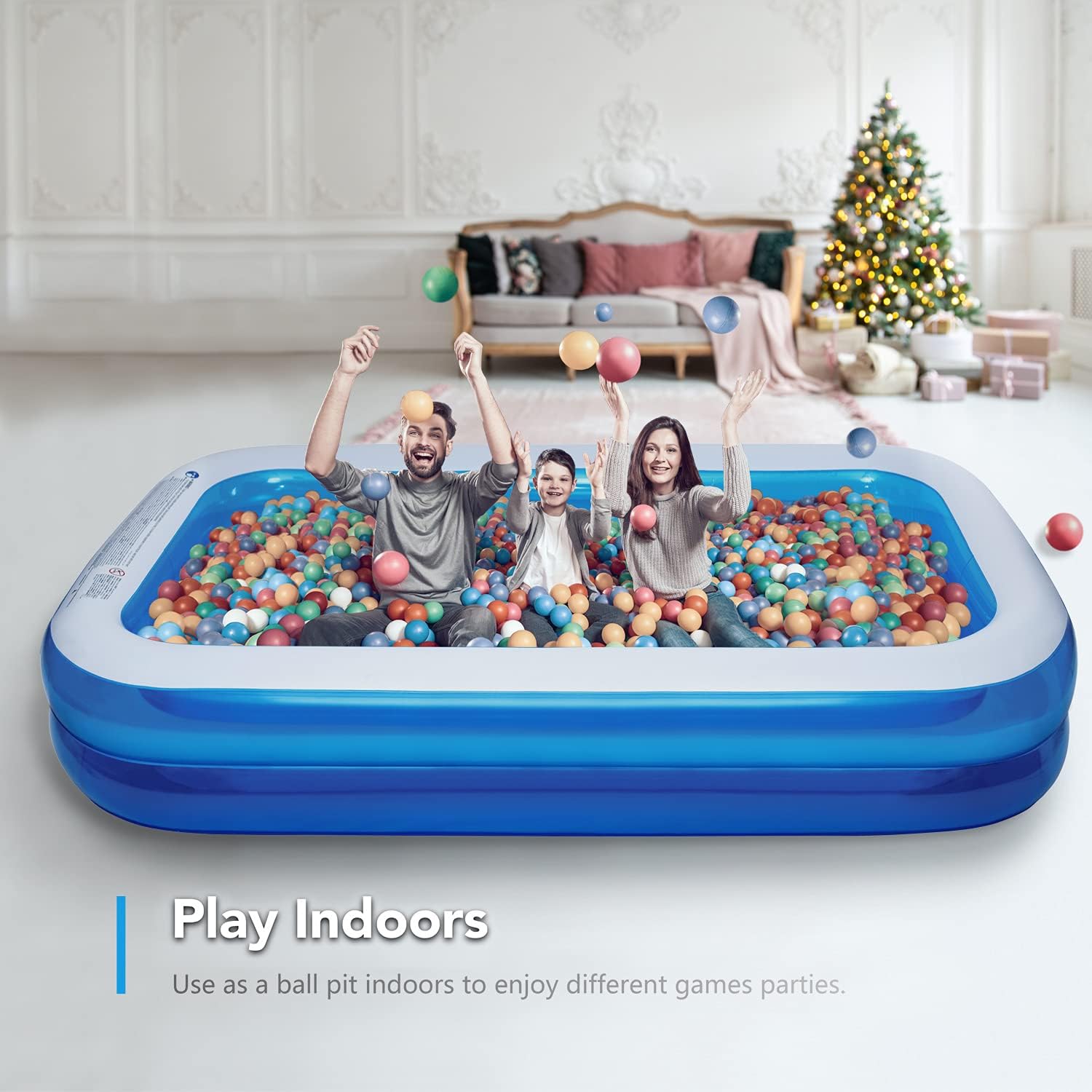 Inflatable Kiddie Pool, 50x33x17 Inch Rectangular