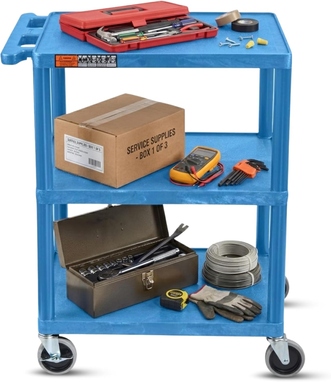 Luxor Multipurpose Storage Utility Cart 3 Shelves Structural Foam Plastic - Red
