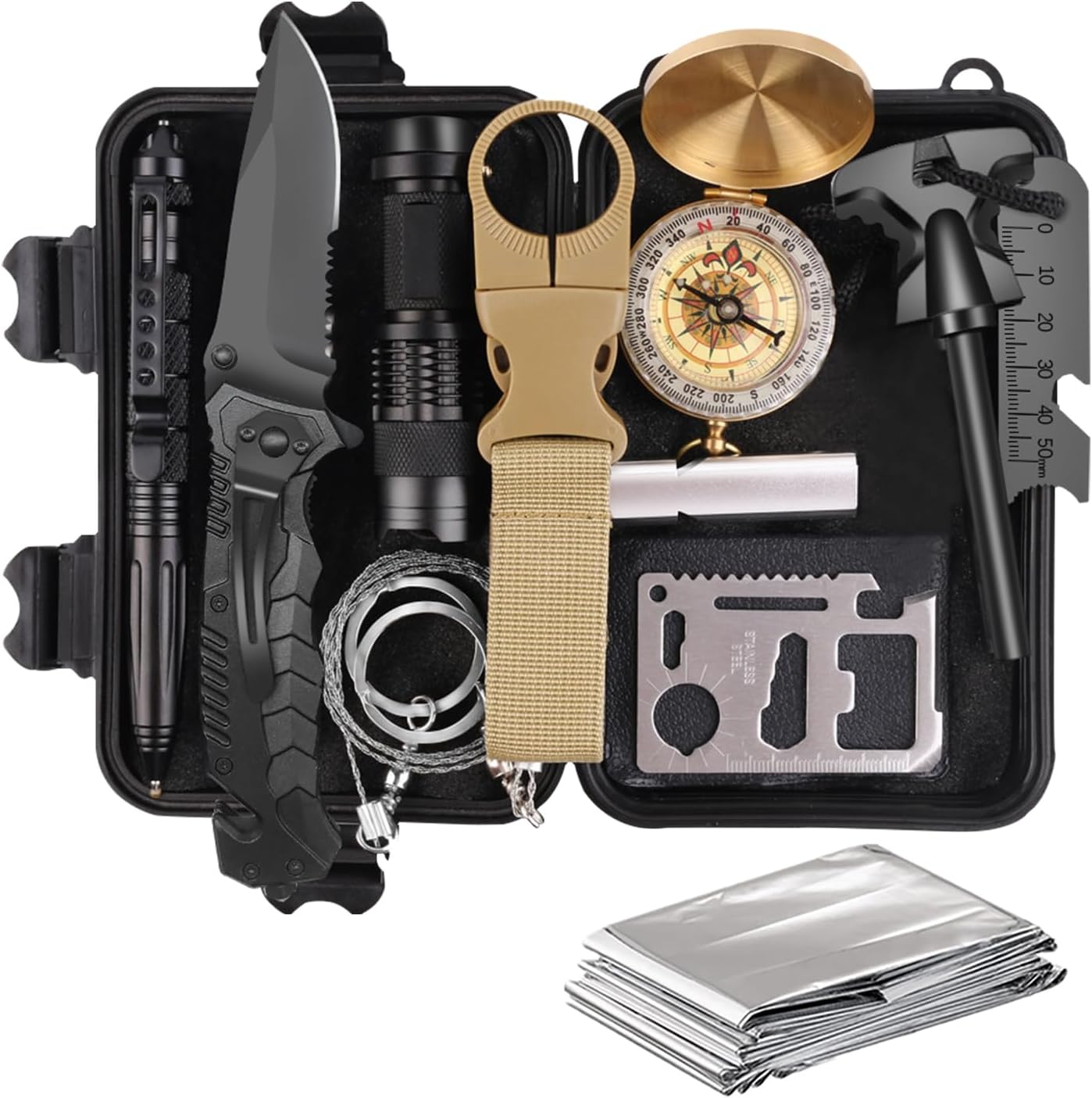 Survival Kit 14 in 1, Gifts for Men Dad Husband, Emergency Survival Gear and Equipment, Anniversary Birthday Gifts for Him Boyfriend, Hunting Fishing Camping Accessories