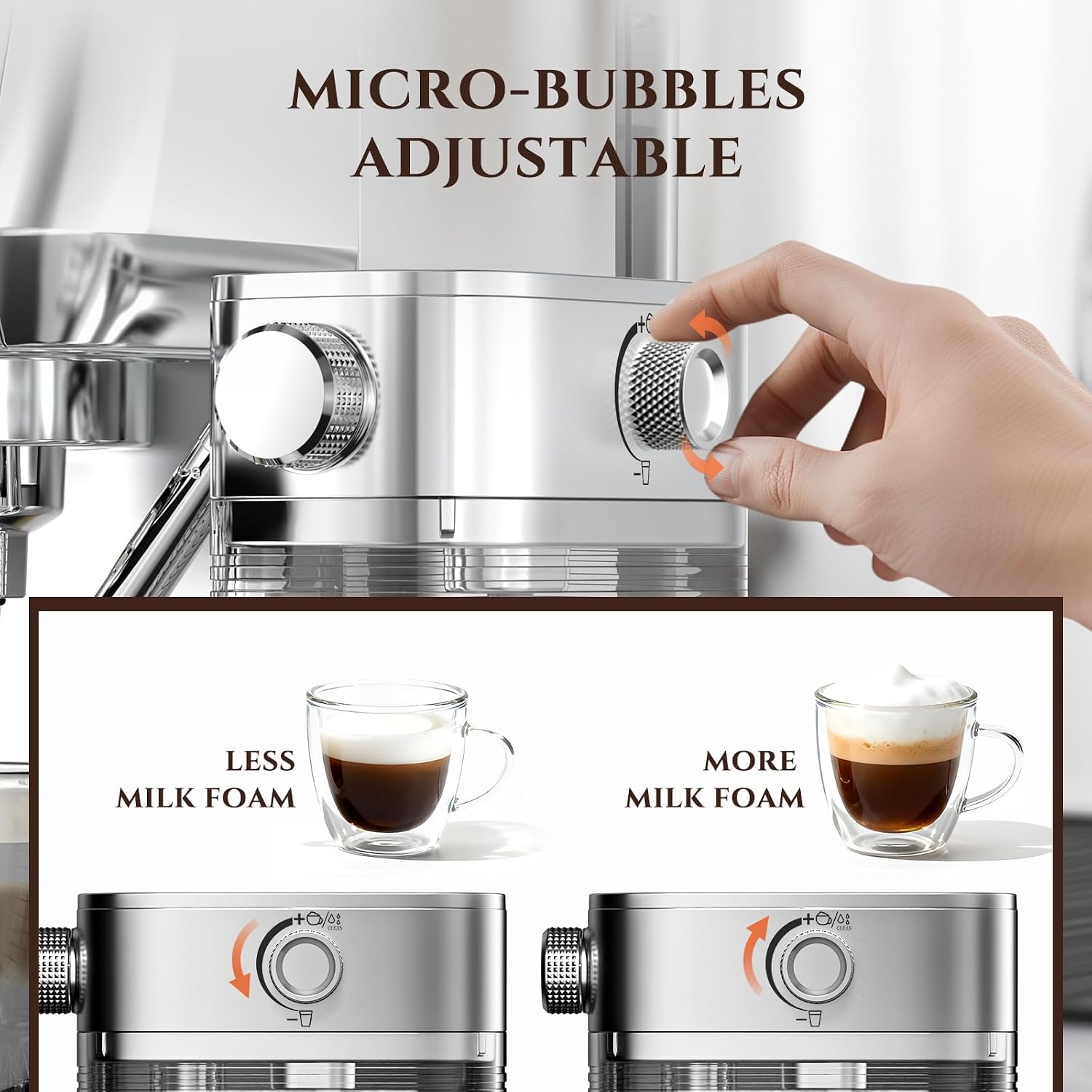 AMZCHEF Espresso Machine, Auto Milk Frother, 20 Bar Pressure | Home Coffee Maker with 61oz Removable Tank & LCD Display, One-Touch Latte for Beginners