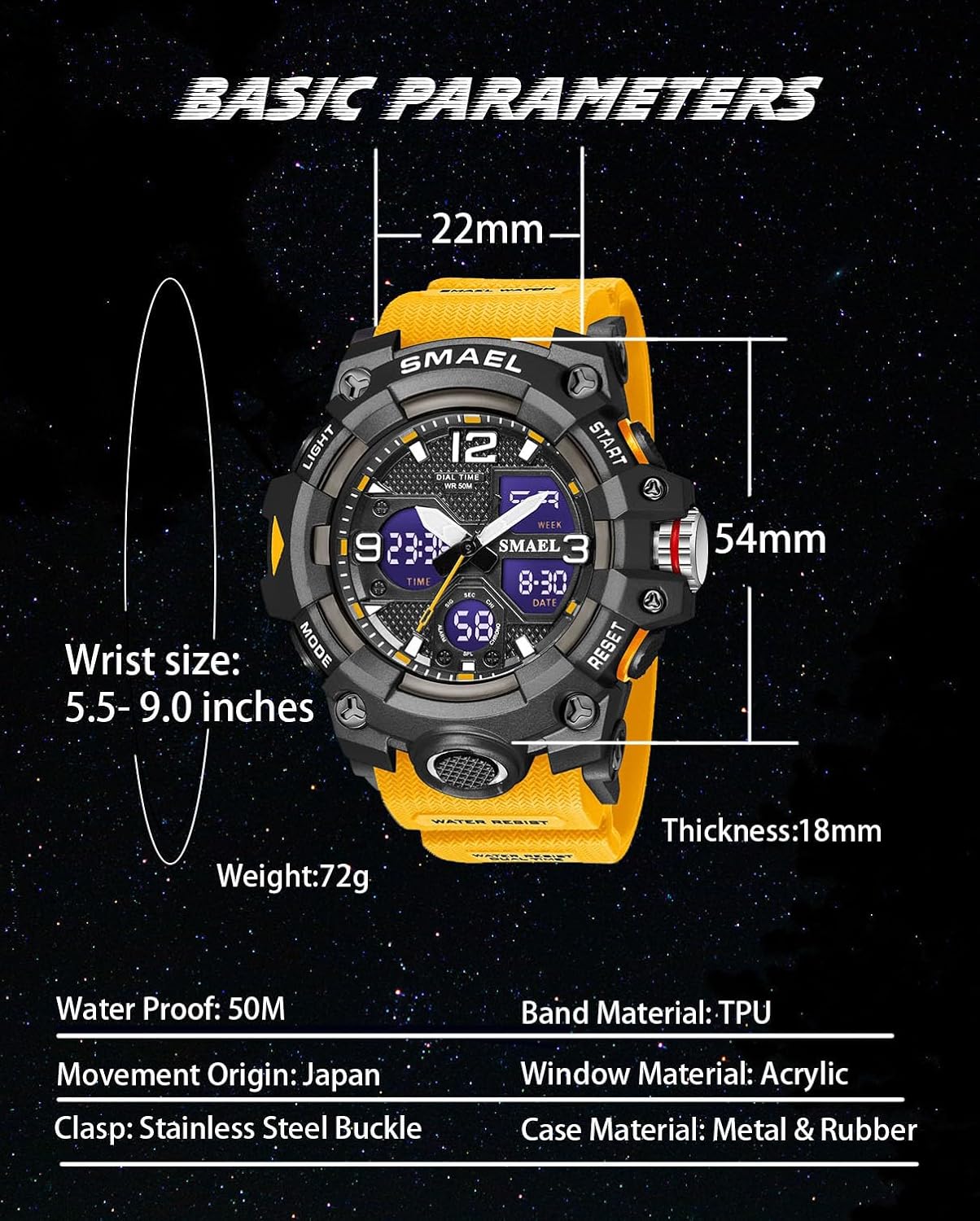 Gosasa Men's Large Face Outdoor Sports Watches Military S-Shock Watch Waterproof, Backlight, Alarm, Stopwatch Features - Rugged Wristwatch for Training, Hiking, and Adventure