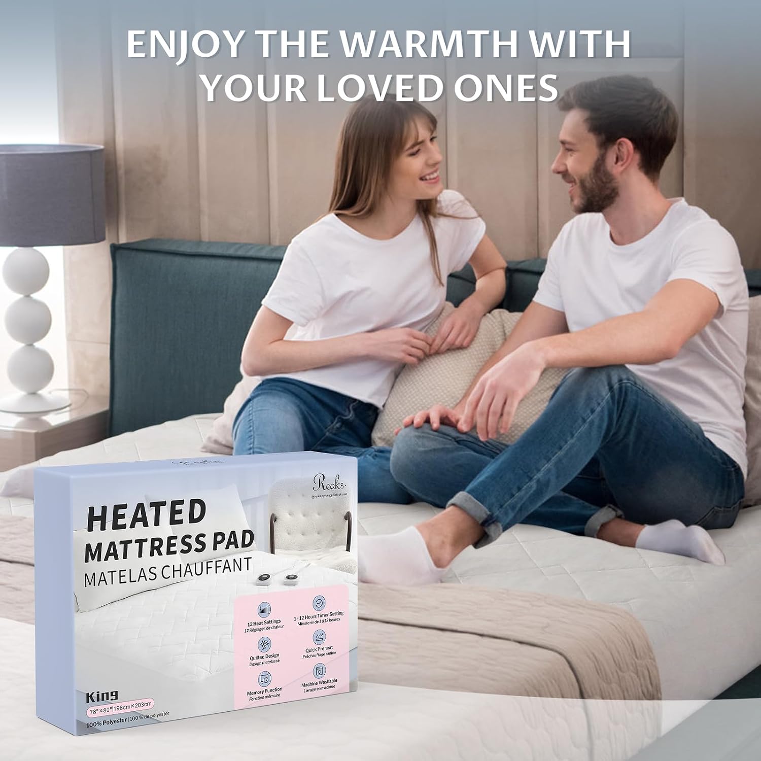 Heated Mattress Pad King, 3D Air Fabric, Preheat & Memory for Cold Winter