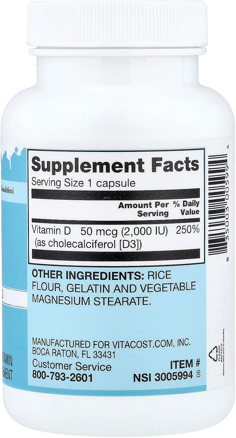 Vitacost Vitamin D3 (as Cholecalciferol) -- 2000 IU - 300 Capsules
