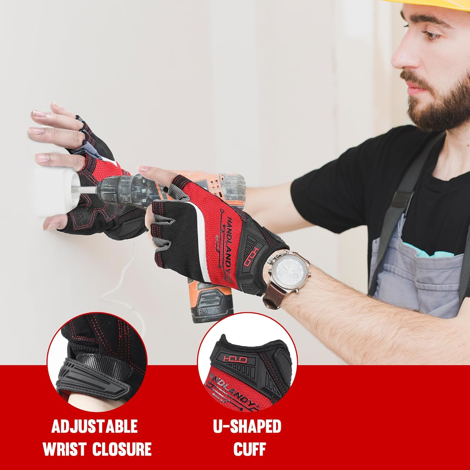 HANDLANDY Framer Work Gloves Open-Finger Carpenters Gloves, Fingerless Gaming Gloves for Tactical Shooting, Airsoft, Hunting, Police Work and Hiking L