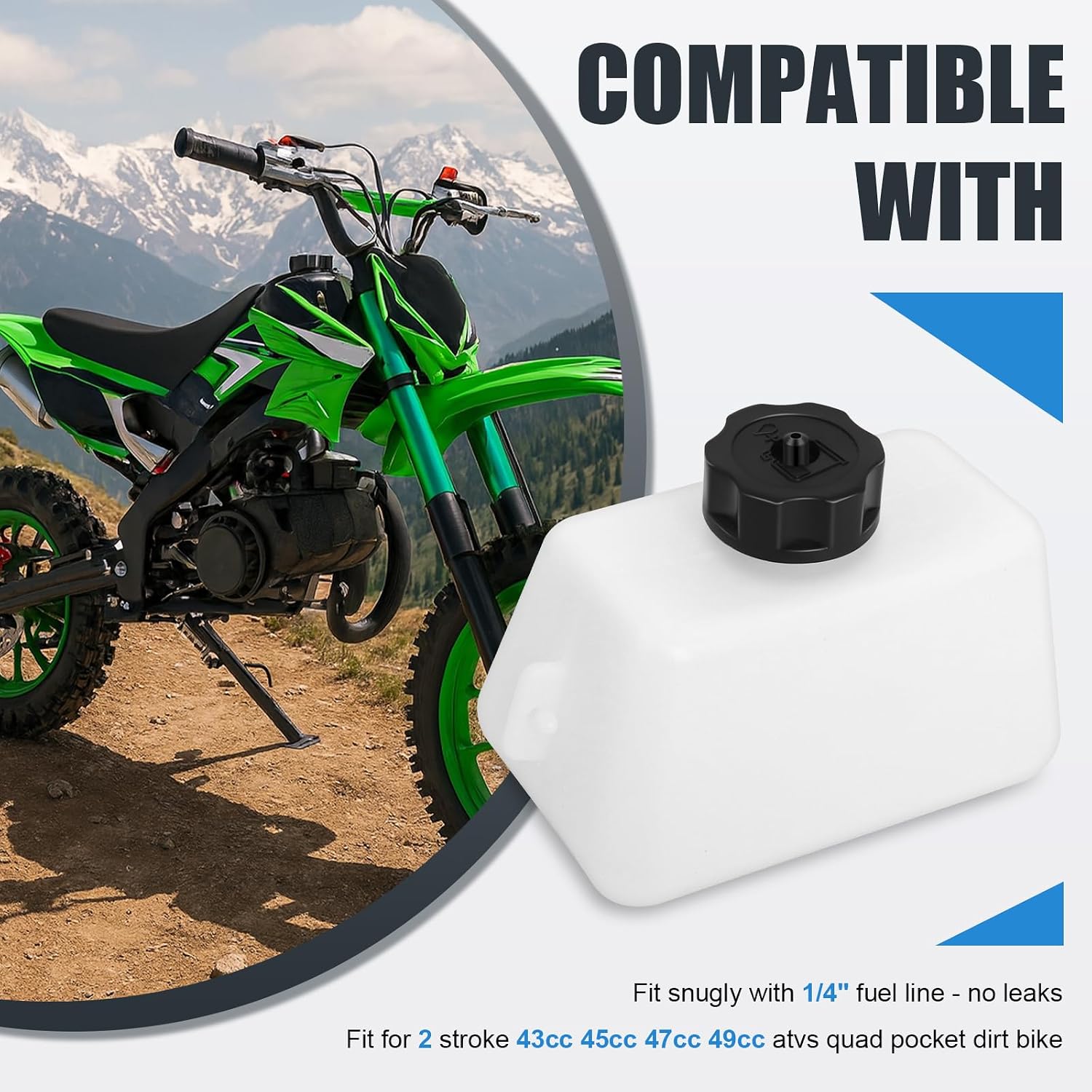 Podoy Mini Bike Gas Tank for 2 Stroke 43cc 45cc 47cc 49cc Quad ATV | 1L Capacity ABS Plastic Tank with Cap